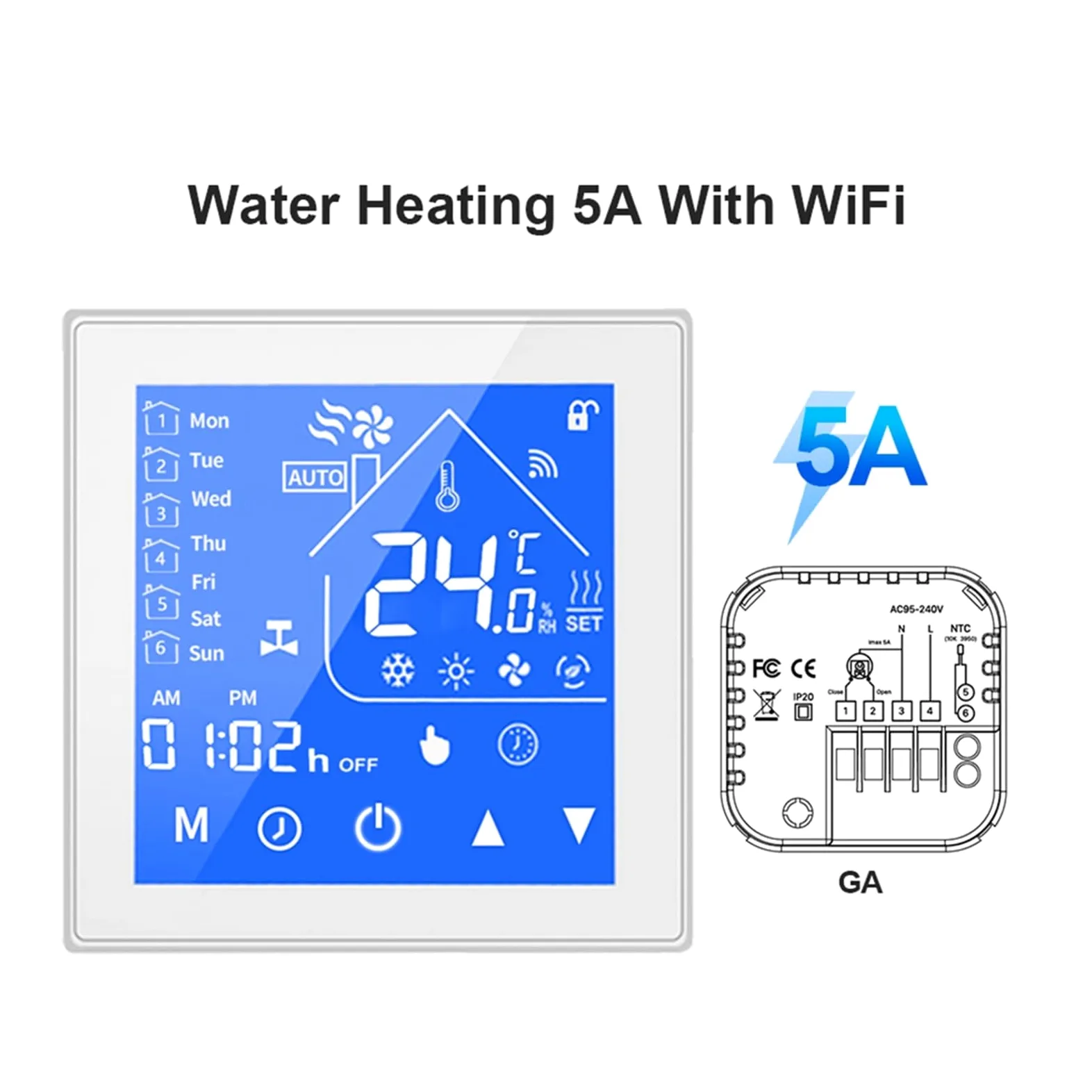 Inteligentny termostat, Termostat Tuya, ogrzewanie woda/kocioł gazowy elektryczny termostat podłogowy, regulator temperatury pokojowej(WiFi Water Heating)