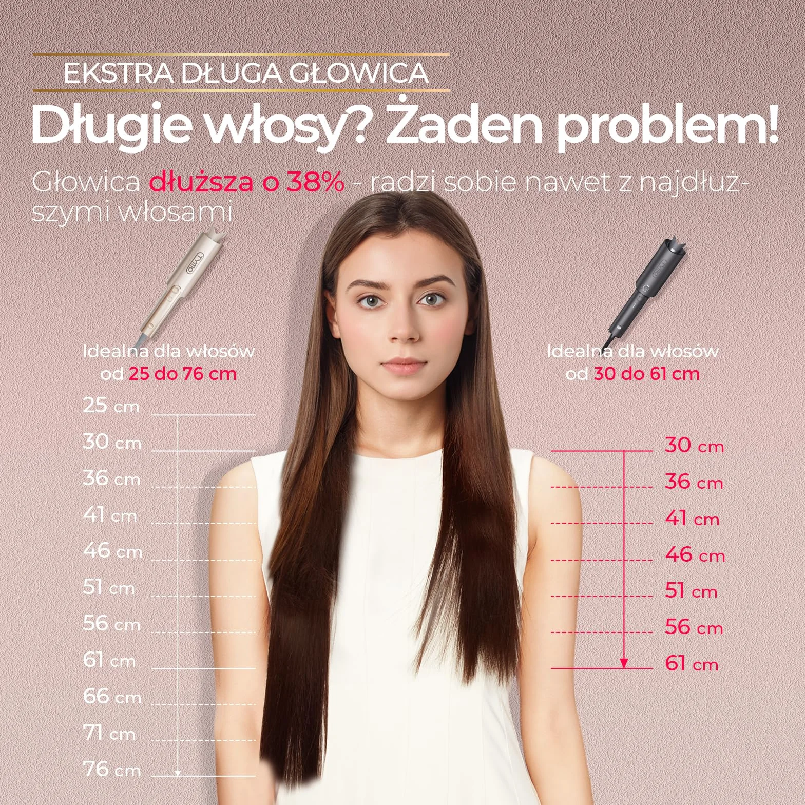 Lokówka Automatyczna - Duże Loczki 25mm Fale Plażowe Lokówka do Długich Włosów TYMO Curlpro Plus Curling Wand Automatyczna Anti-Poparzeniowa Szybkie Nagrzewanie Złoty