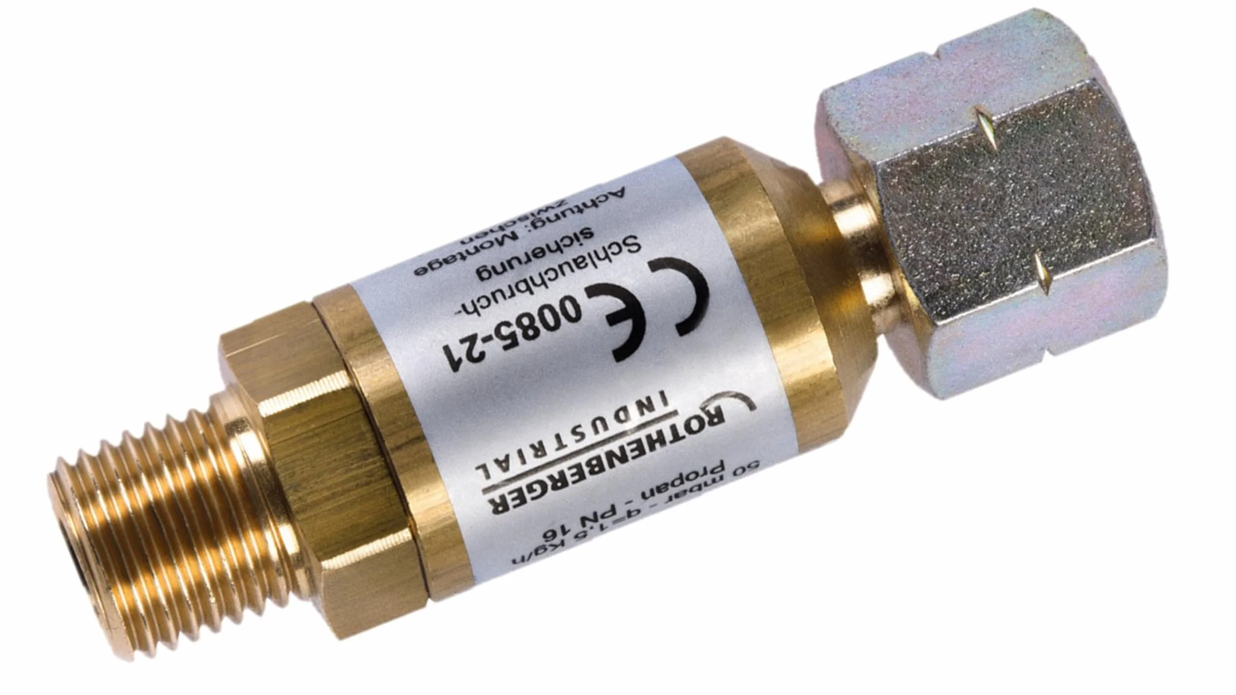 ROTHENBERGER Industrial Regulator bezpieczeństwa zabezpieczenie pękniętego węża 50 mbar, przyłącze 2 x G 1/4" L, 1,5 kg/h
