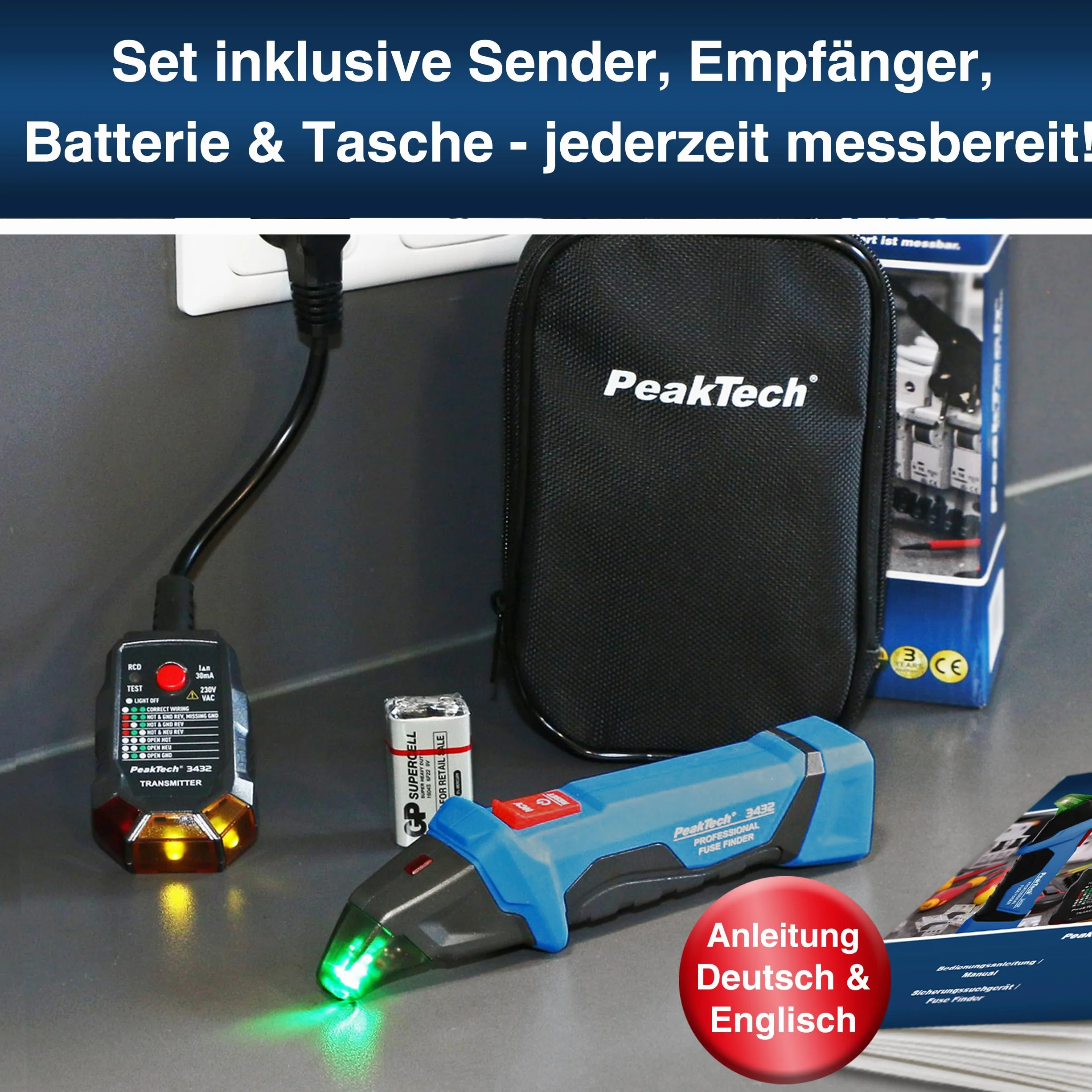 Peaktech Tester Elektryczny, Niebieski, 18,9 x 4,9 x 3,4 cm
