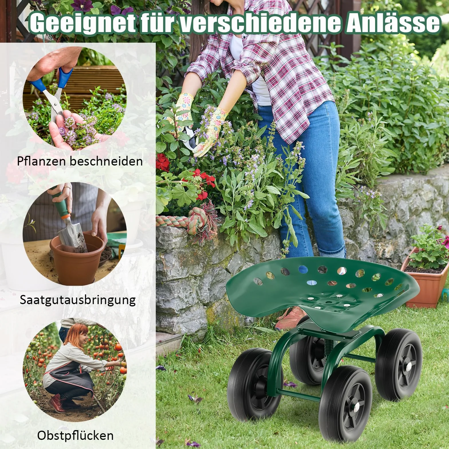 GOPLUS Siedzisko na kółkach regulacja wysokości 28-40 cm 150 kg
