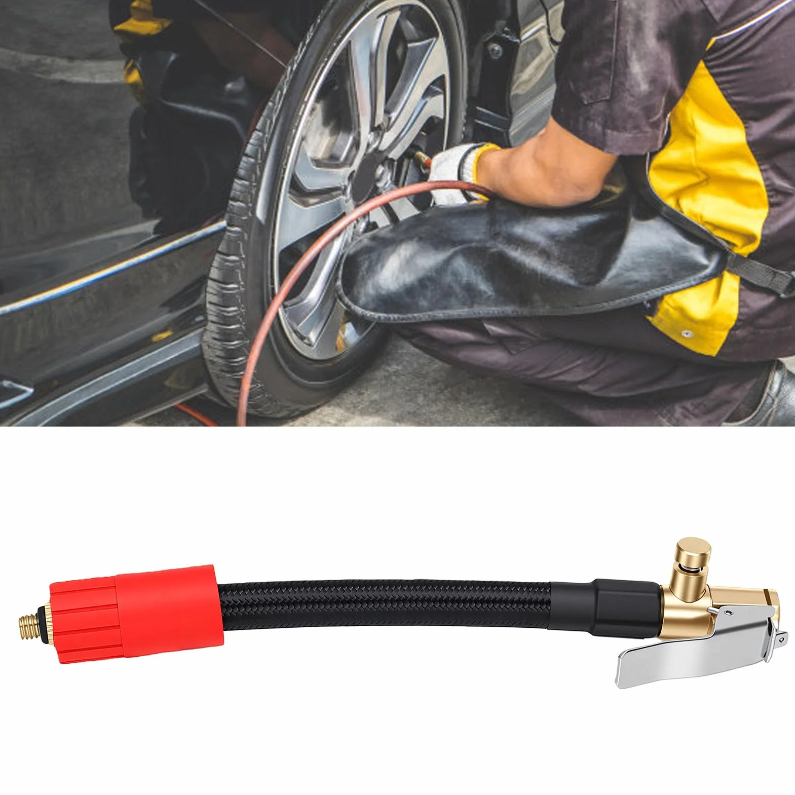 Naroote Adapter Węża do Pompowania Opon 6,3 Cala, Rurka Przedłużająca do Pompowania Opon z Gwintem Zewnętrznym M6, Zawór Zwalniający i Wytrzymuje Wysokie Ciśnienie Samochodów