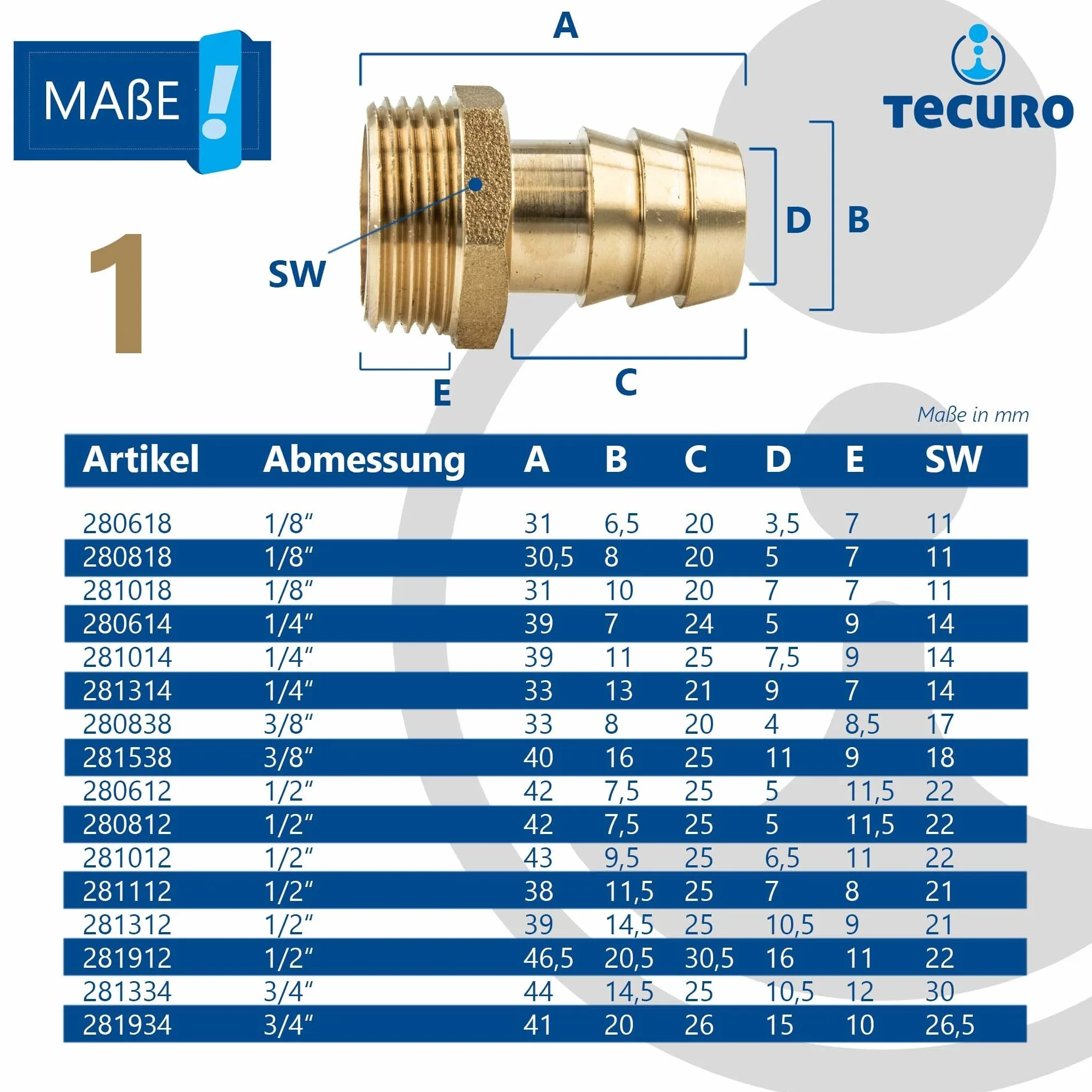 Tecuro Sauger tulejka do węża 3/4 AG x tulejka Ø 13 mm ms-blank