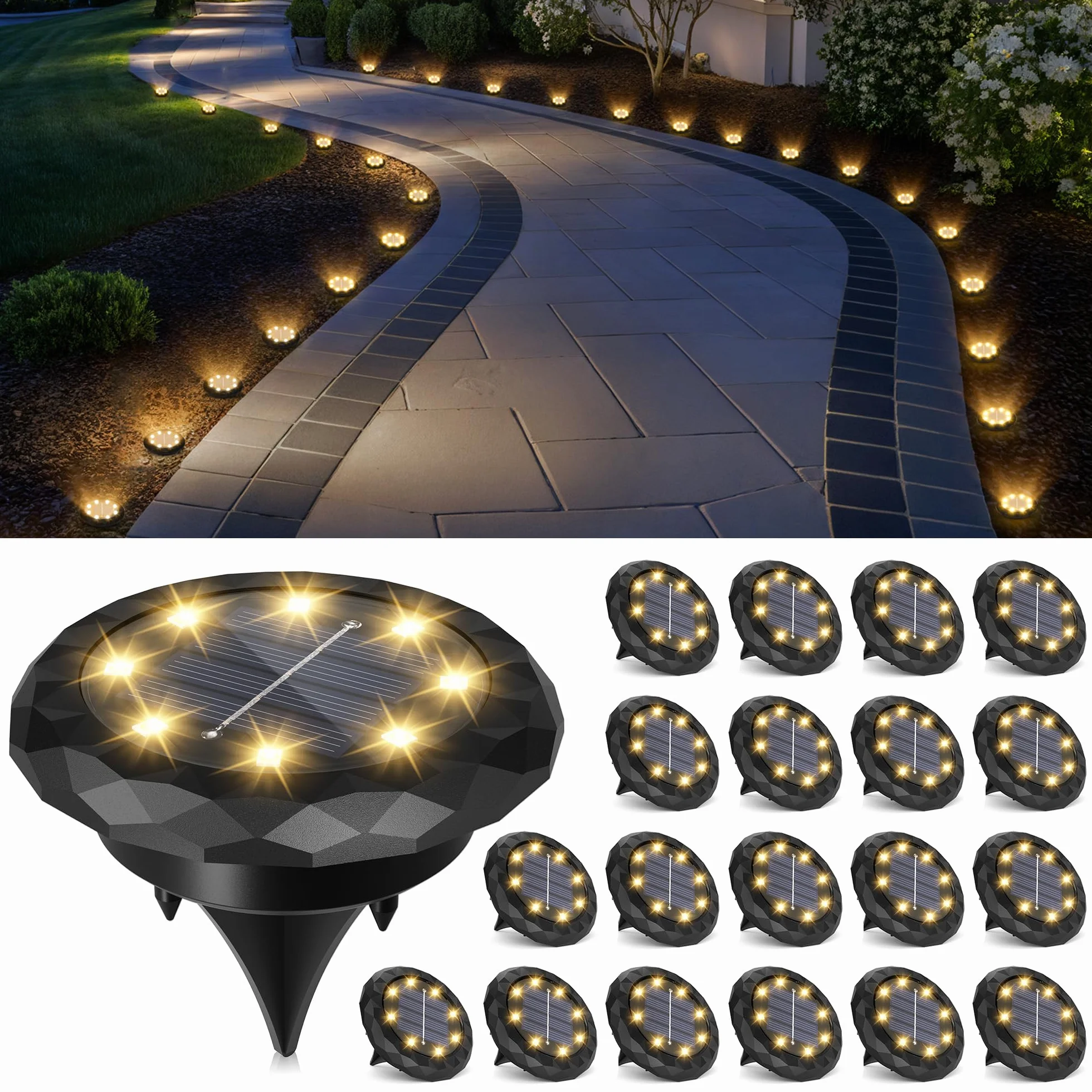 Solpex 20 sztuk solarnych lamp ogrodowych, solarnych lamp podłogowych, IP65, wodoodporne, oświetlenie tarasowe, do podjazdu, na basen, do ogrodu, na dziedziniec (20 szt., ciepła biel)