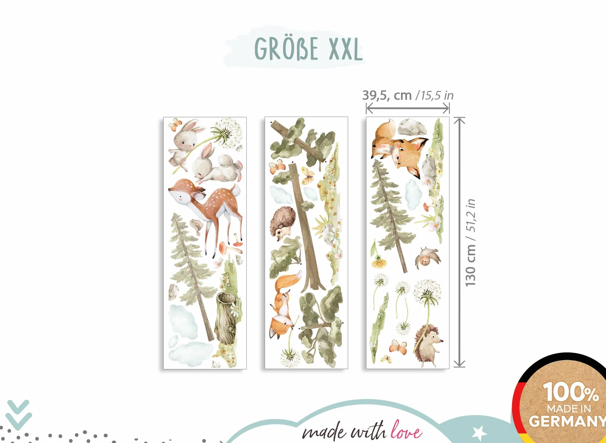 Little Deco Tatuaż ścienny, zwierzęta leśne, lis i jeleń DL5072 XXL