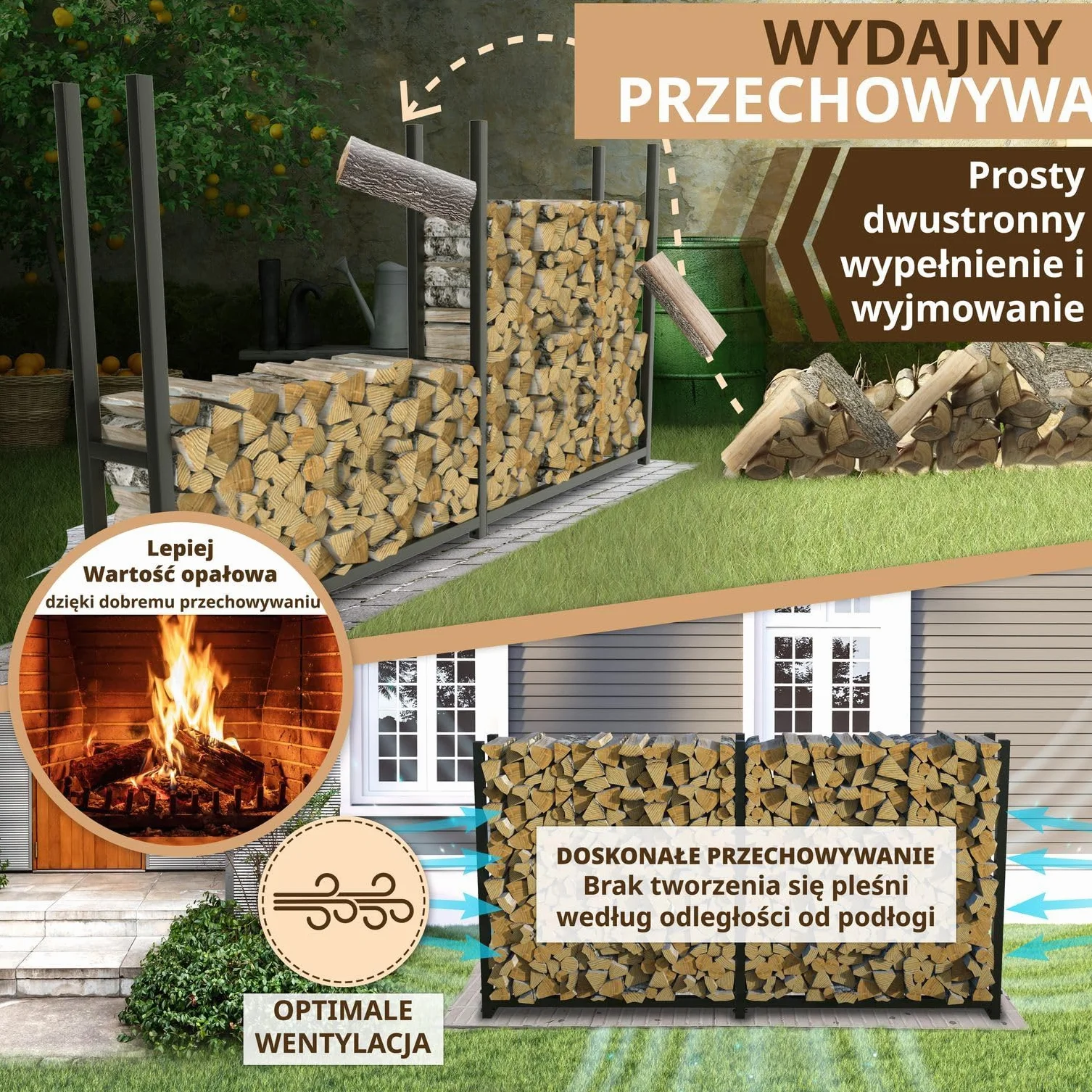 Metalowy stojak na drewno opałowe 223 x 25 x 115 800kg malowany proszkowo
