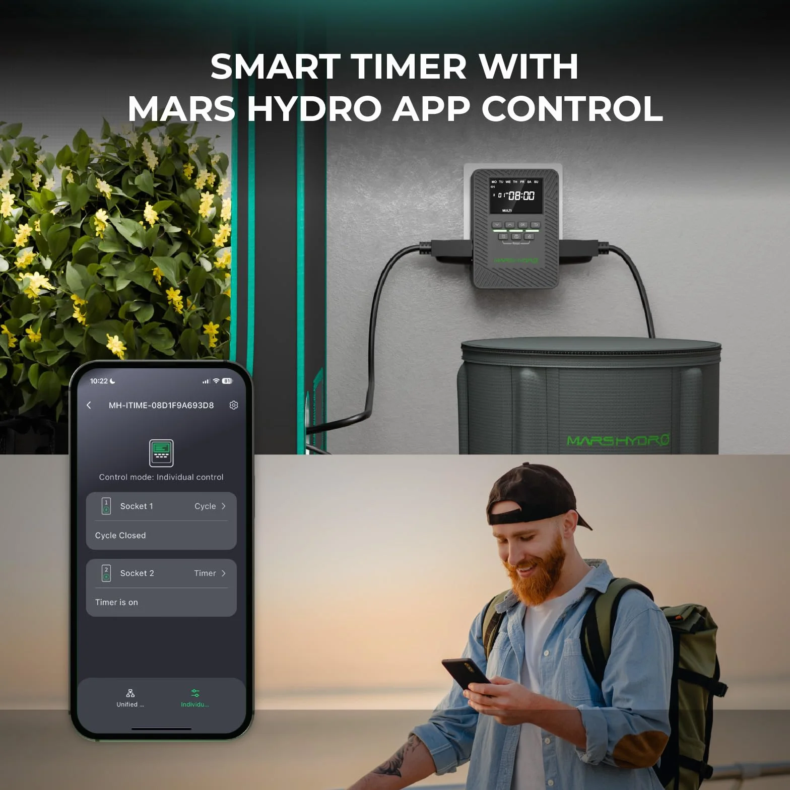 MARS HYDRO ITime 2025 cyfrowy programator czasowy 2 w 1 podwójne gniazdo sterowanie aplikacją 12 włączników/wyłączników