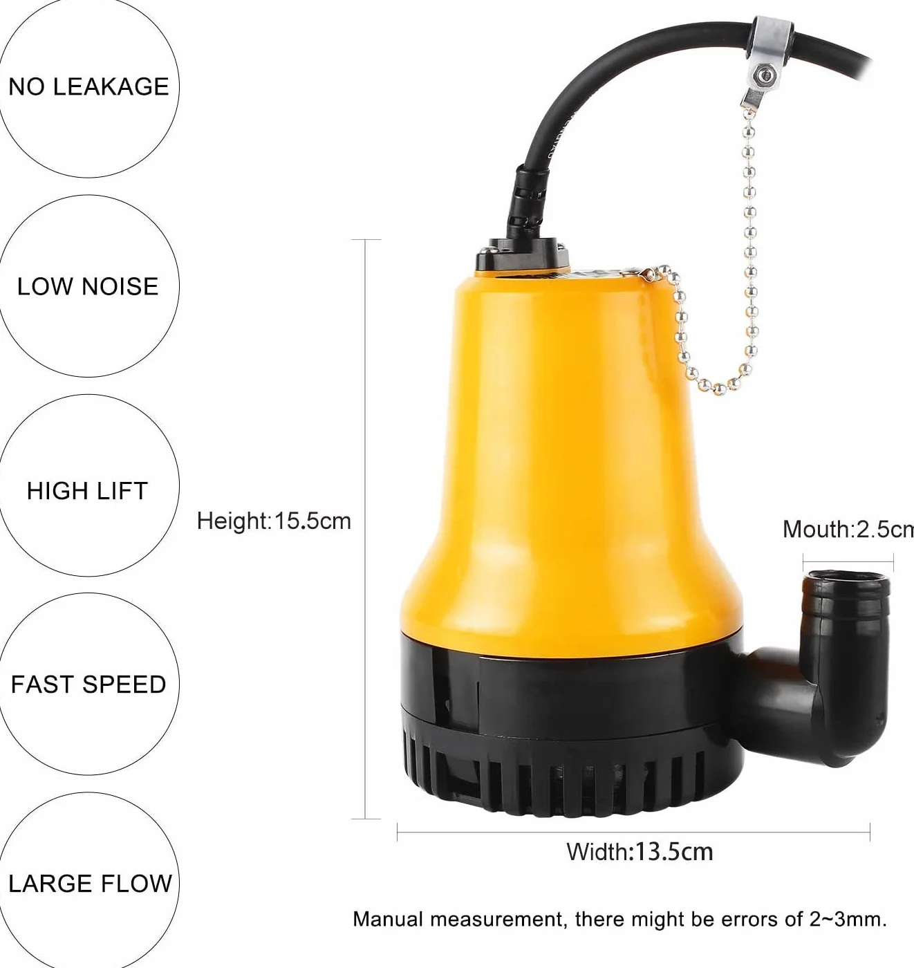 DC 12 V 60 W 3600 l/h pompa zatapialna do łodzi stawowej z kablem 1,3 m