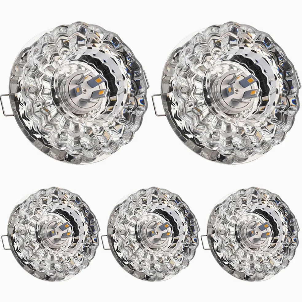 Zestaw 5 lamp LED bez kanalików, reflektory 2-3,5 cala, oświetlenie korytarza 3 W, zestaw do konwersji lampy w kształcie płytki ocznej 5 W, chromowana oprawa antyodblasko,5w-white light