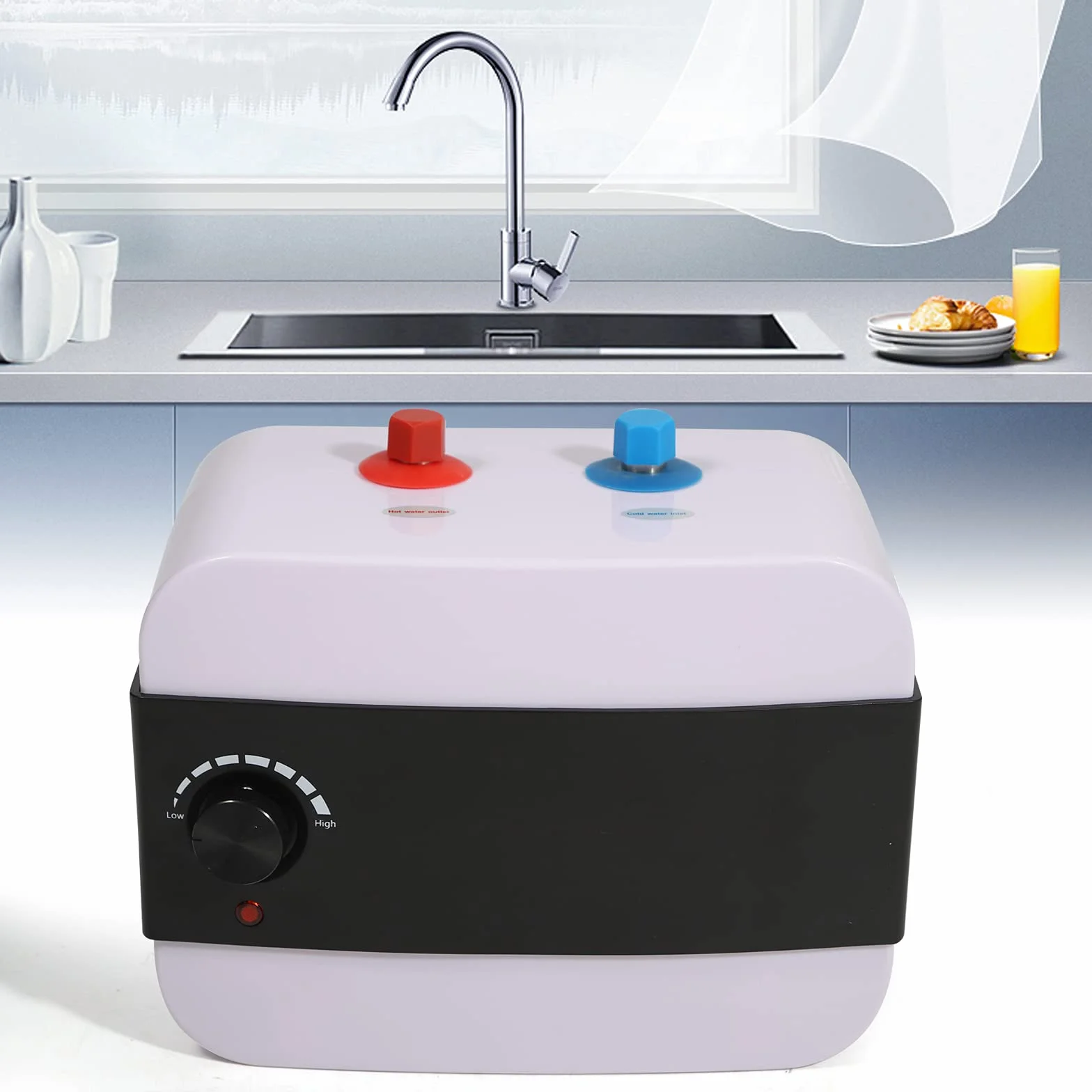 Elektryczny podgrzewacz wody 1500 W, 6 l, podgrzewacz wody, bojler górny, montaż pod stołem, biały