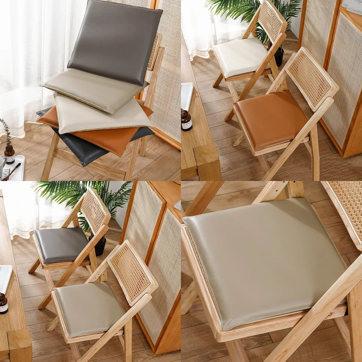 Kwadratowa Poduszka na Krzesło do Jadalni - Skórzana Podkładka do Siedzenia dla Home Office i Kuchni (Jasnobrązowy, 40*4)