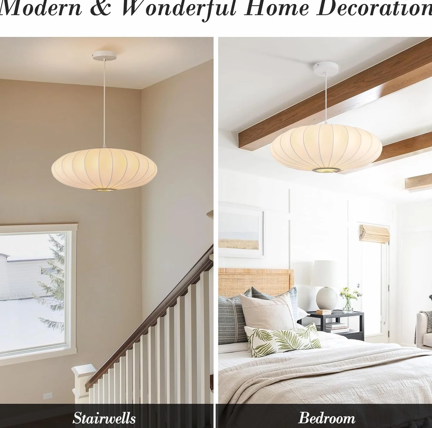 Lampa Wisząca W Kształcie Latarni, Abażur Z Imitacji Jedwabiu, Biała Lampa Wisząca W Stylu Boho Wabi-sabi, Regulowana Wysokość, Prosty Kreatywny Żyrandol Do Salonu, Jadalni, Kuchni, Wyspy(50CM)