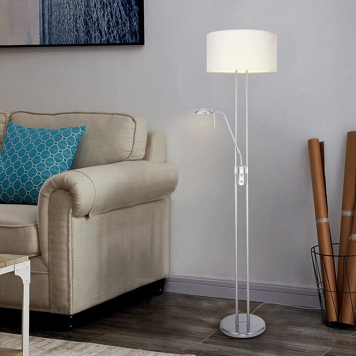 Home Sweet Home Klasyczna Lampa Podłogowa Up | 50/50/185cm | Stal Szczotkowana | Lampa Stojąca z 2 Kloszami | Odpowiednia dla Źródła Światła LED E27 | z Włącznikiem Nożnym | Dla Salonu.