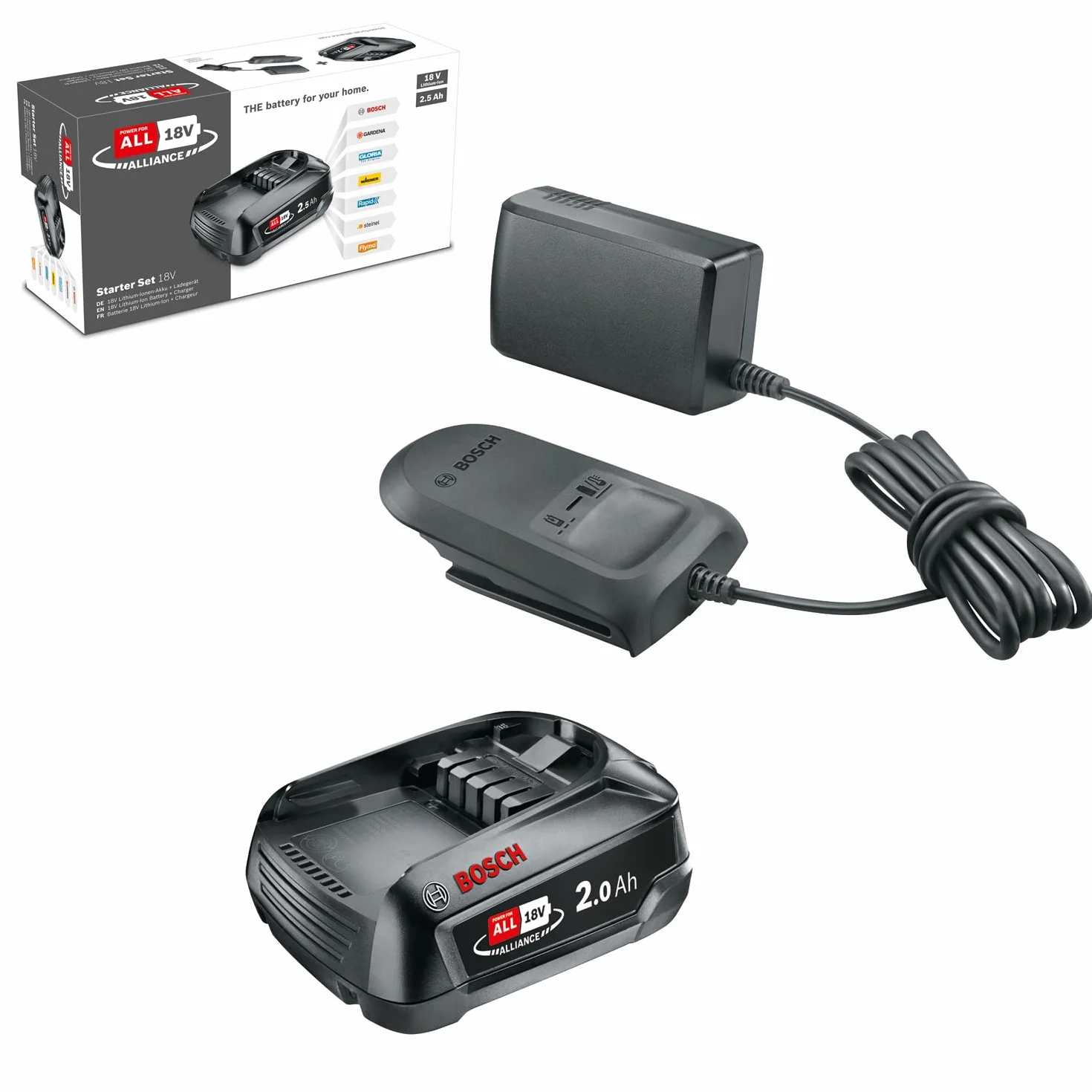 Bosch Home and Garden Bosch Akumulator i Ładowarka Zestaw Startowy 18 V, 1 Akumulator 2.5 Ah, Ładowarka al 18V-20, System 18V, Opakowanie Kartooptymalne