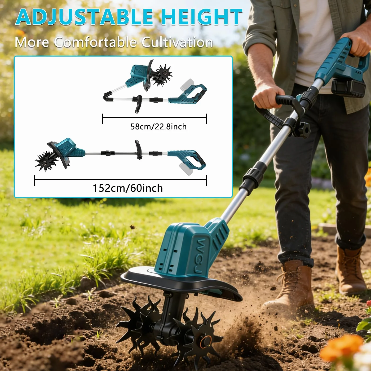 Akumulatorowa glebogryzarka kompatybilna z akumulatorem Makita 18 V, 550 W, składana, szerokość robocza 22 cm, głębokość robocza 17 cm, bezszczotkowa glebogryzarka elektryczna do ogrodu i trawnika