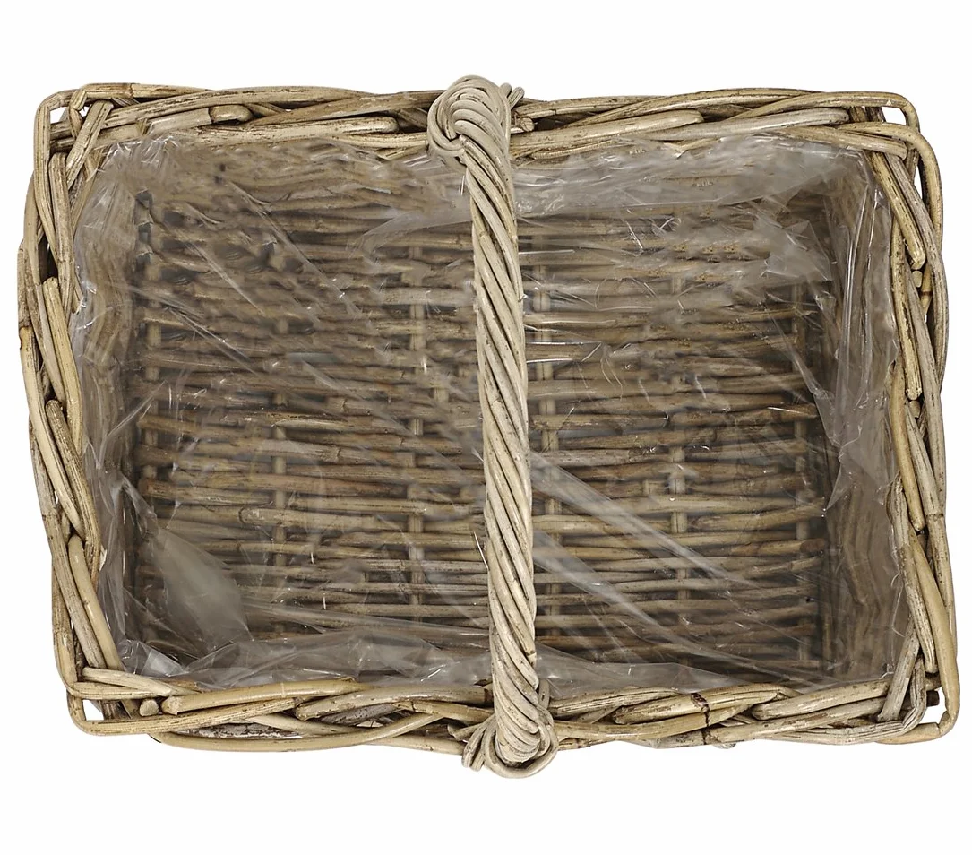 Dehner rattanowy kosz na rośliny z uchwytem 40x28x30 cm szary brązowy