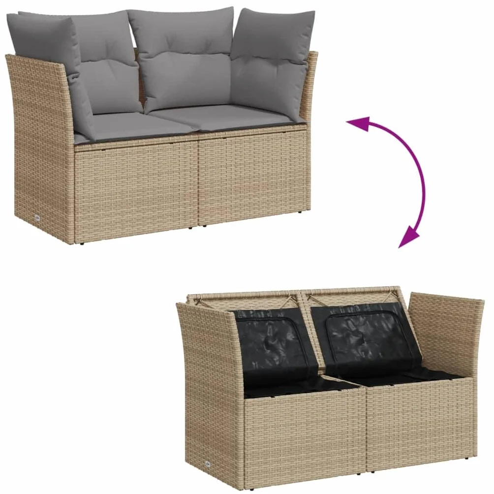 vidaXL Sofa ogrodowa z poduszkami, 2-osobowa, beżowa, polirattan, kanapa ogrodowa, siedzisko ogrodowe, 2-osobowa sofa ogrodowa, kanapy ogrodowe