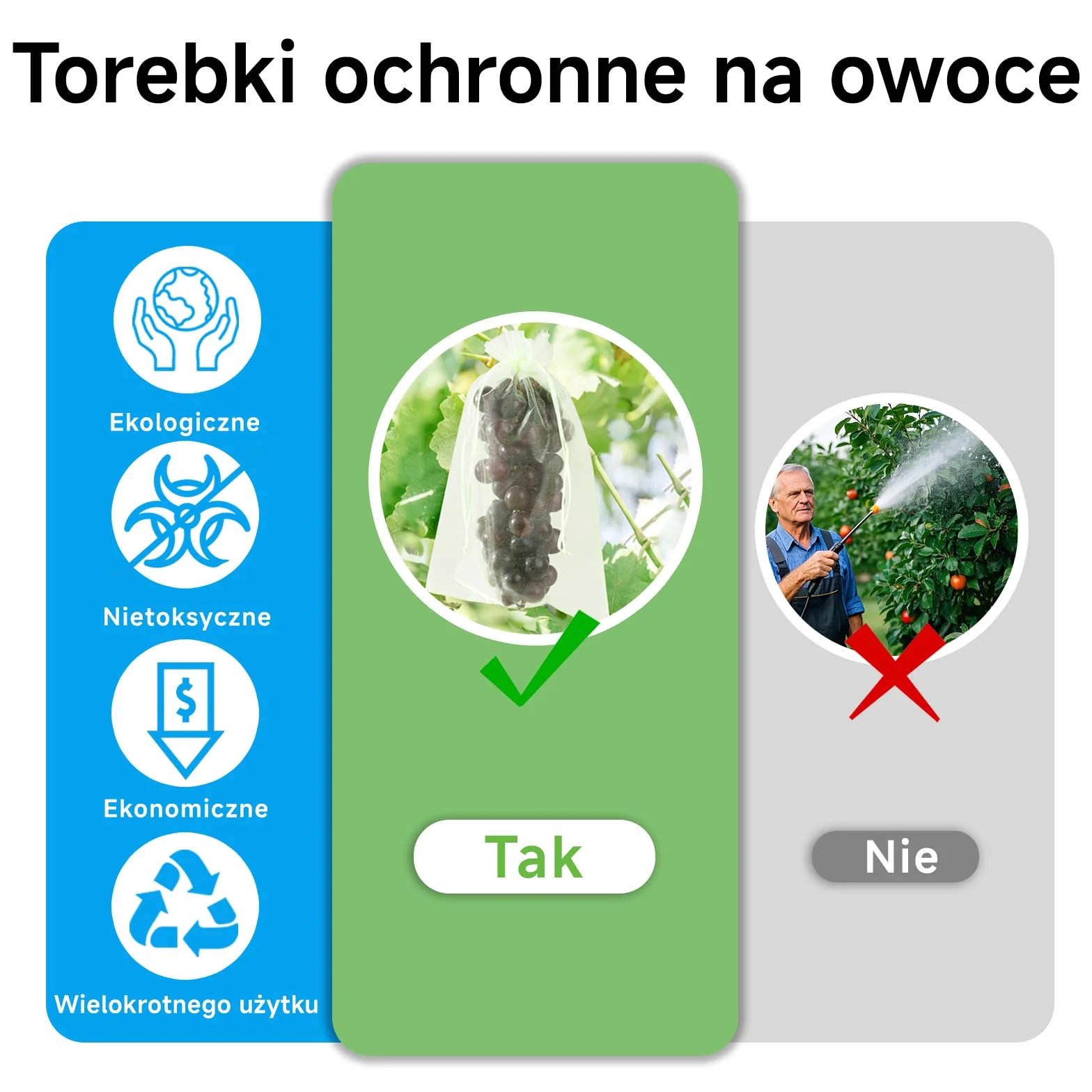 Siatki ochronne do owoców 20x30 cm woreczki z organzy zielone przeciw ptakom i owadom 50 szt.