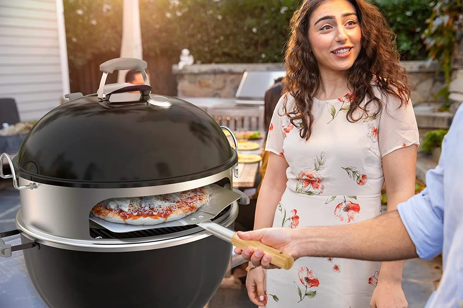 Onlyfire piec do pizzy ze stali nierdzewnej, kompletny zestaw, do grilla kulowego Weber 57 cm i wielu innych modeli, grill do pizzy na węgiel drzewny