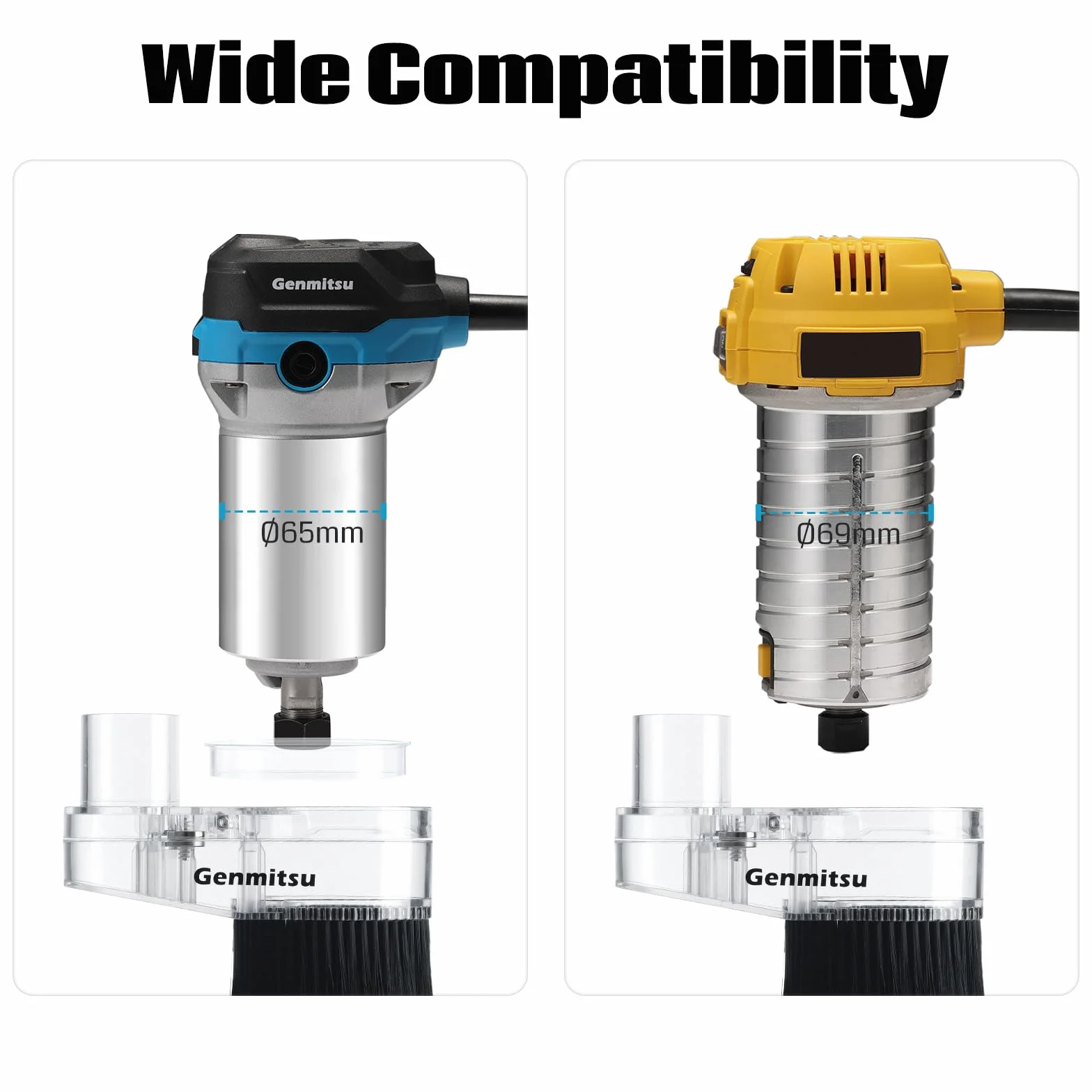 Genmitsu Osłona przeciwpyłowa CNC do wrzeciona 65/69mm, adapter węża średnica zewnętrzna 38 mm, przezroczyste