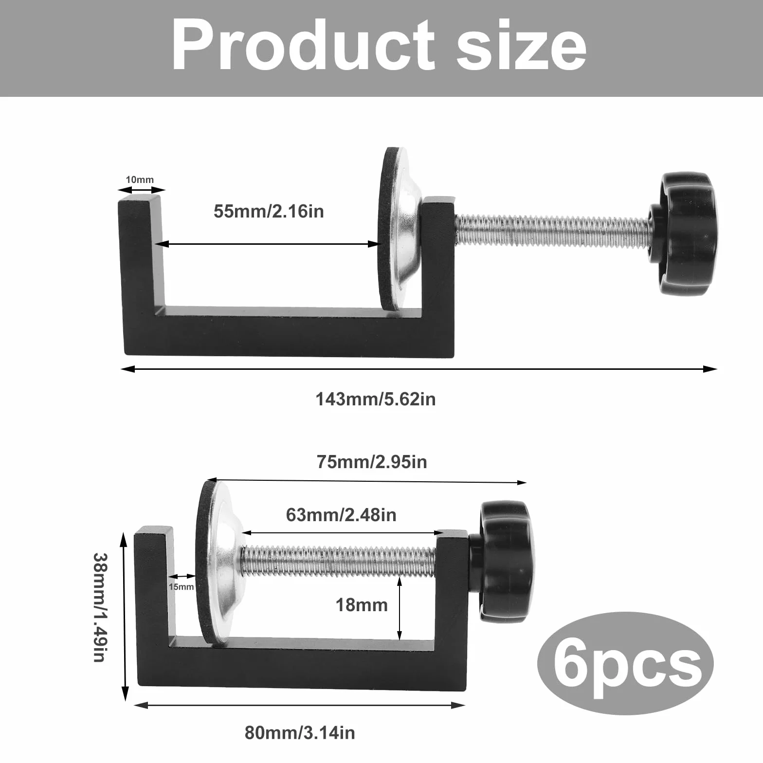 6 sztuk zacisków C, 15-55 mm, zacisków stołowych, regulowane, zakres zacisku, stal nierdzewna, Heavy Fixture Clamp do zaciskania, zacisków i napinaczy, narzędzi do prac stolarskich, majsterkowania i
