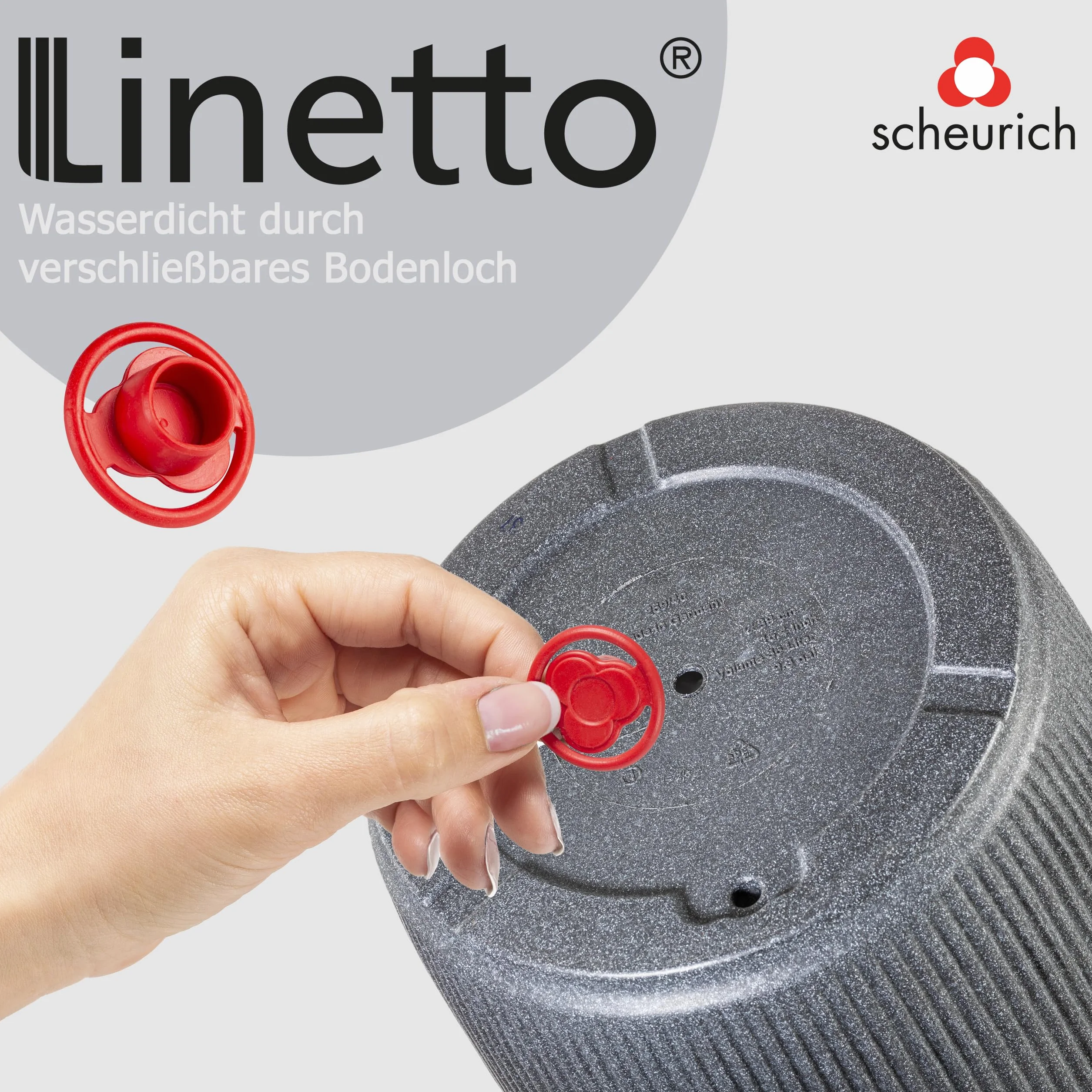 Scheurich Linetto Bowl 30, doniczka na rośliny, okrągła, kolor: Stony Black, wyprodukowana z tworzywa sztucznego pochodzącego z recyklingu, do użytku na zewnątrz
