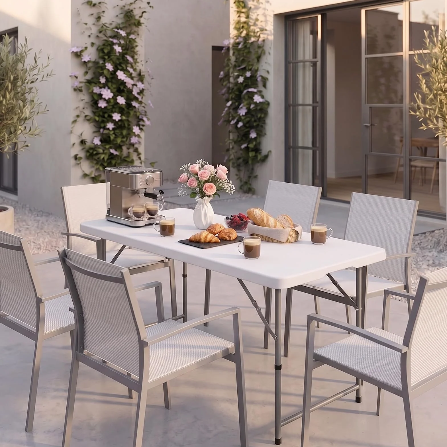 HollyHOME składany stół kempingowy 122 cm, stół piknikowy o regulowanej wysokości, z uchwytem ogrodowym do grilla, cateringu, kuchni, na imprezę, na zewnątrz, wewnątrz