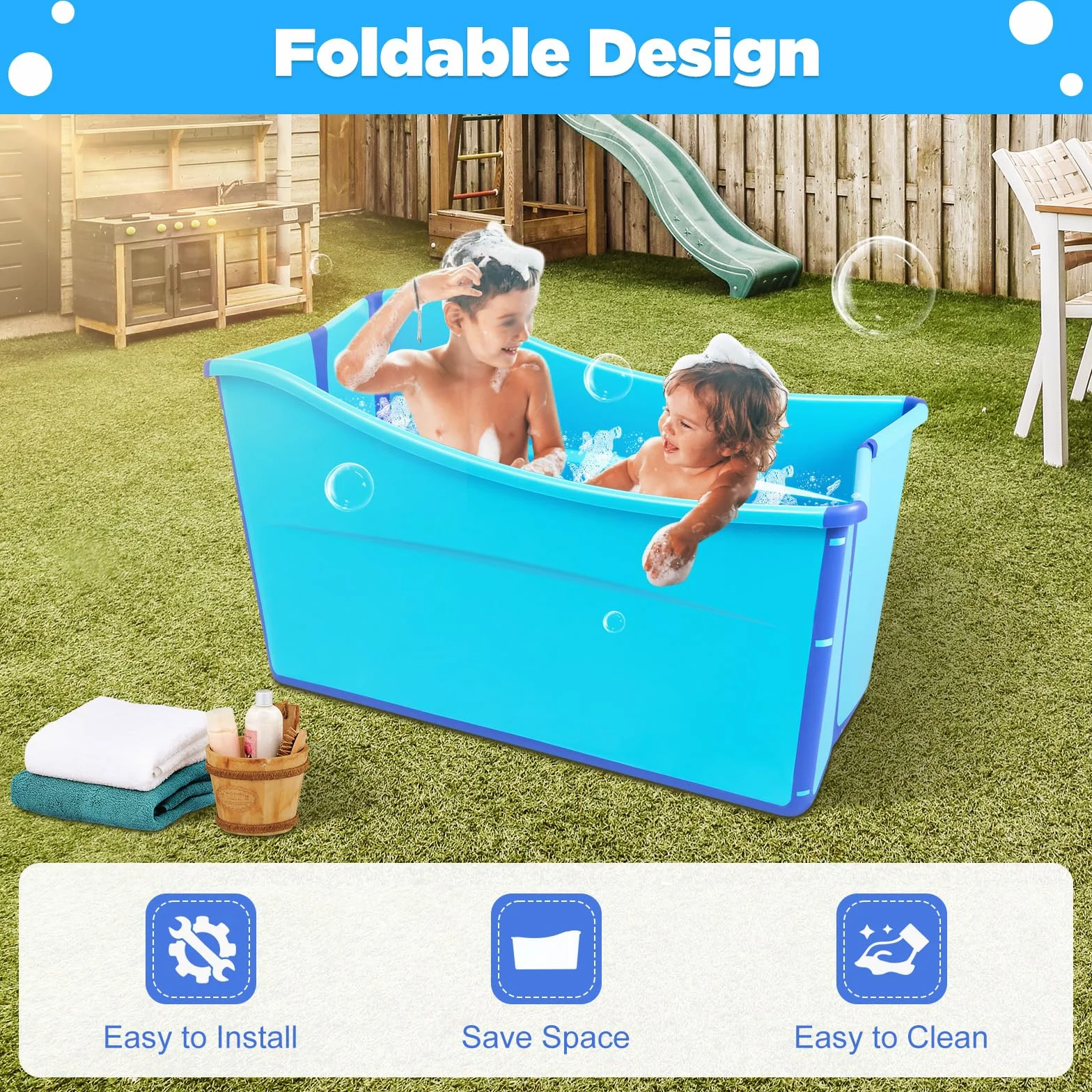Składana wanna 87 x 46 x 56,5 cm, składana wanna z polipropylenu, składana wanna z wężem odpływowym 1,1 m, dla dorosłych i dzieci, do 90 kg, wolnostojąca wanna do kamperów i hoteli