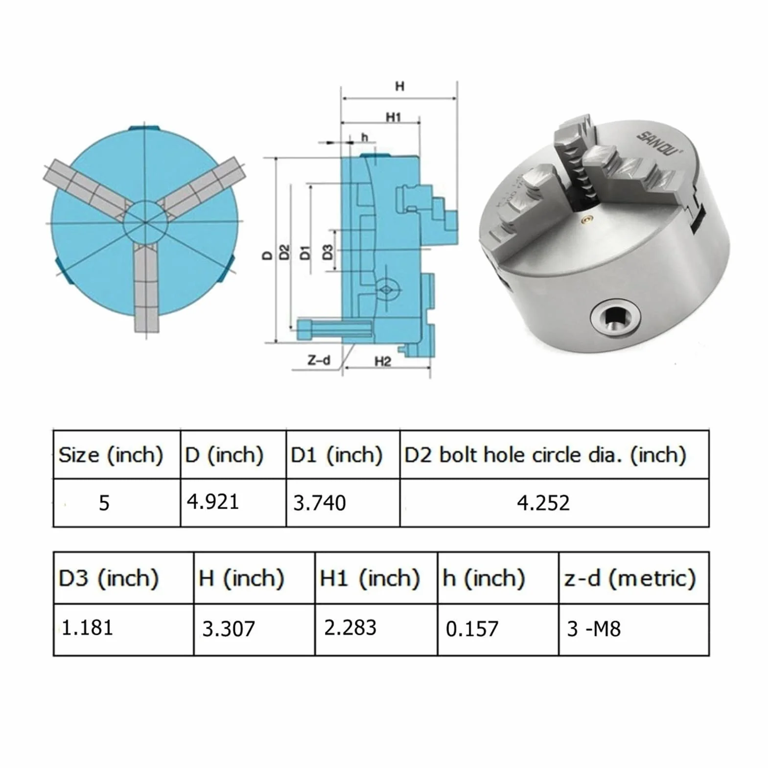 Uchwyt tokarski, K11-125 3 Tokarka szczęki CHUCK 125mm Self Centring Hardeed Dwustronne narzędzie do wiercenia frezarki