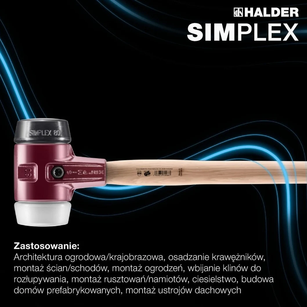 Młotek kowalski z miękkimi obuchami SIMPLEX 80mm guma/Superplastik HALDER