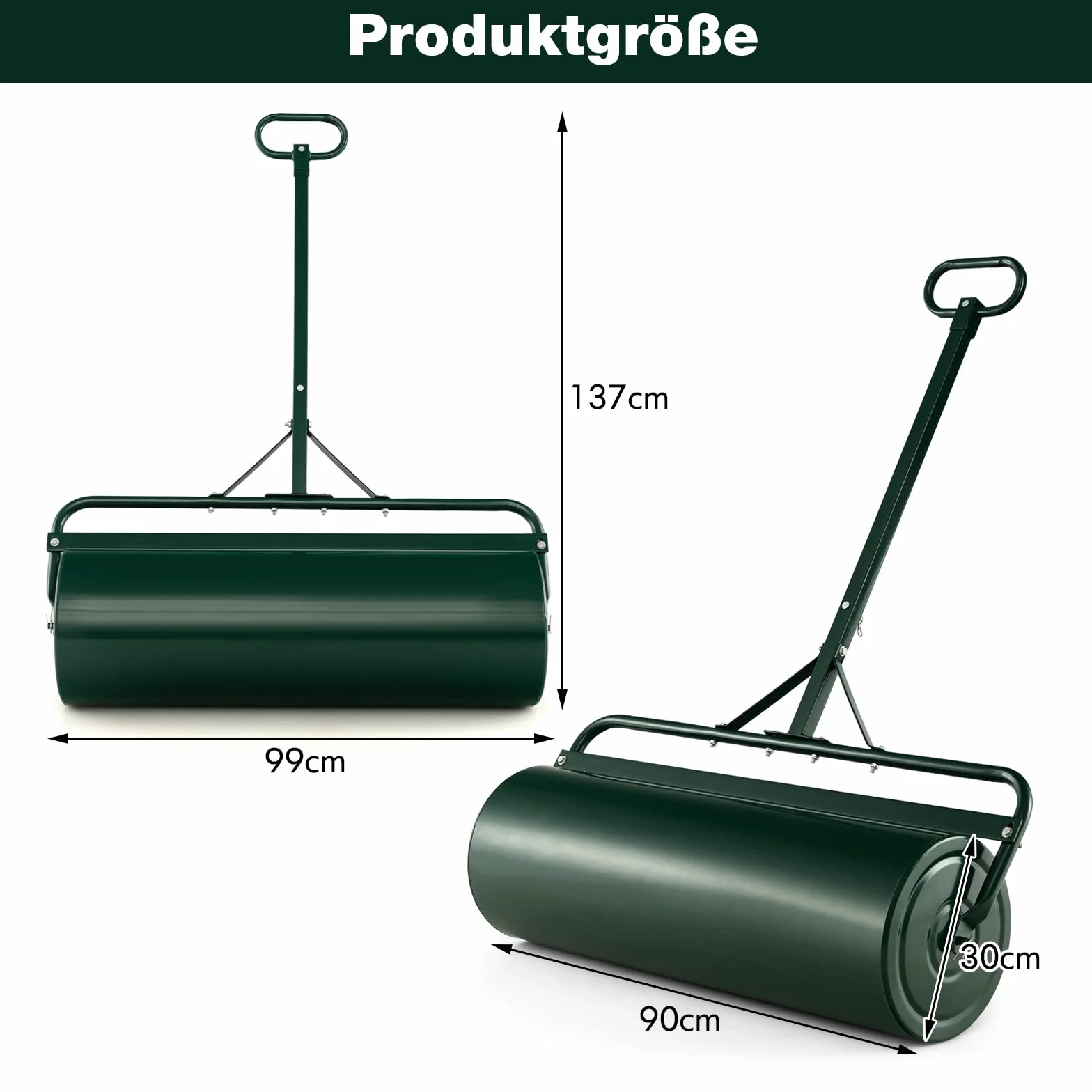 FANTASK Walec do trawy metalowy 30 cm z uchwytem 63 l napełniany wodą i piaskiem