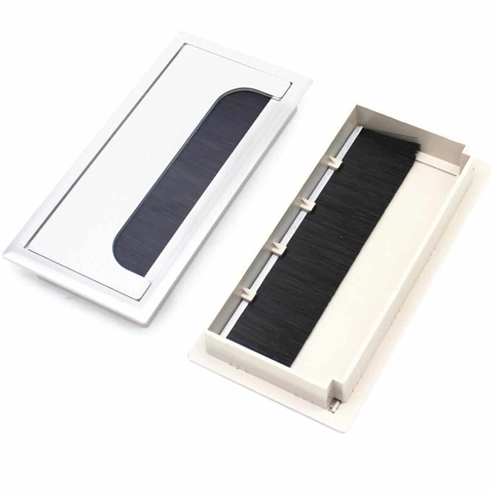 przelotka na biurko Dwupak przelotki kablowej na biurko z tworzywa sztucznego Zaślepka otwór przewód 16x8 cm Prostokątny stół do zarządzania kablami