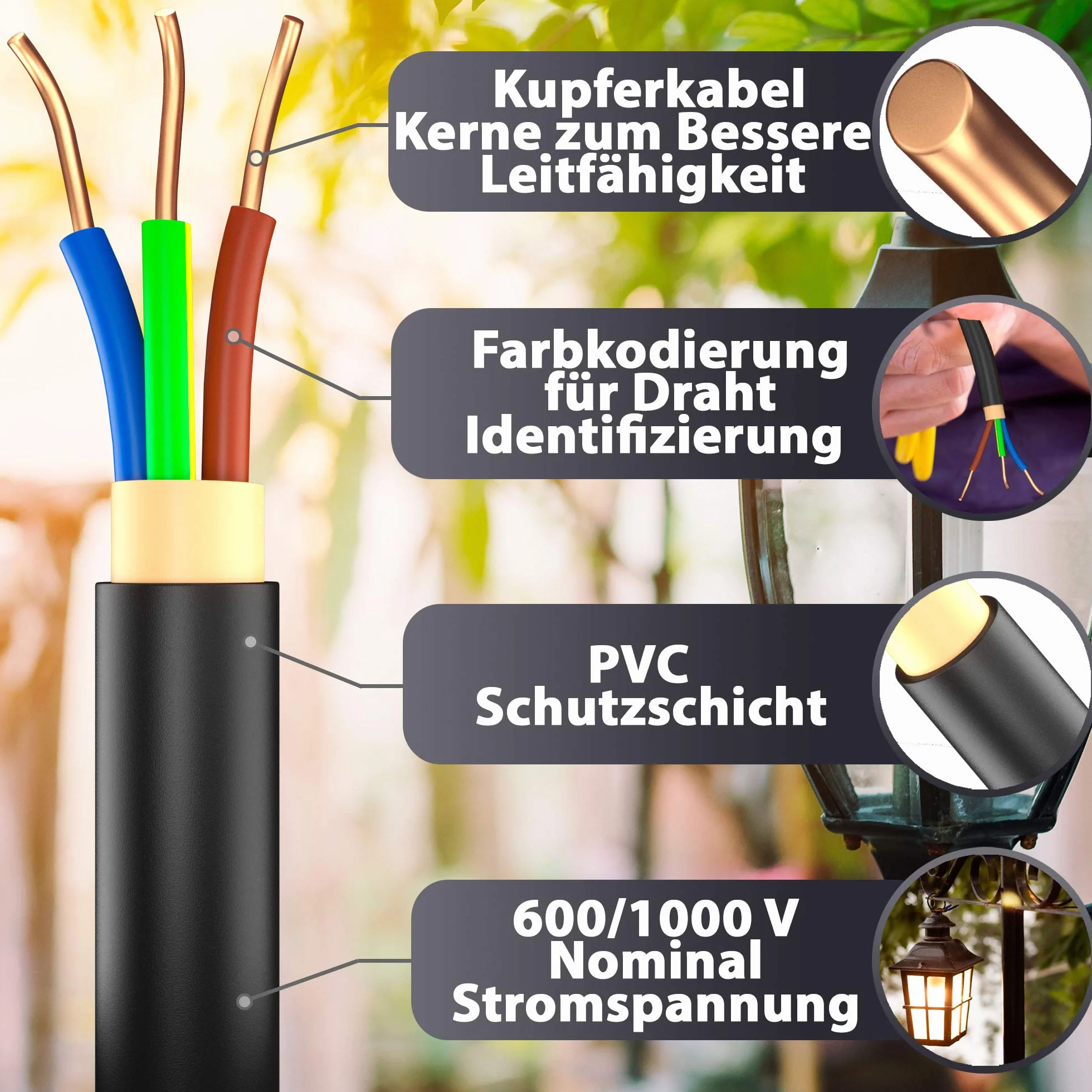 MAS Premium Kabel ziemny, kabel zasilający od 5 m do 170 m NYY-J 3 x 1,5 mm², kabel elektryczny zwój, do układania na wolnym powietrzu, w ziemi (150 m)