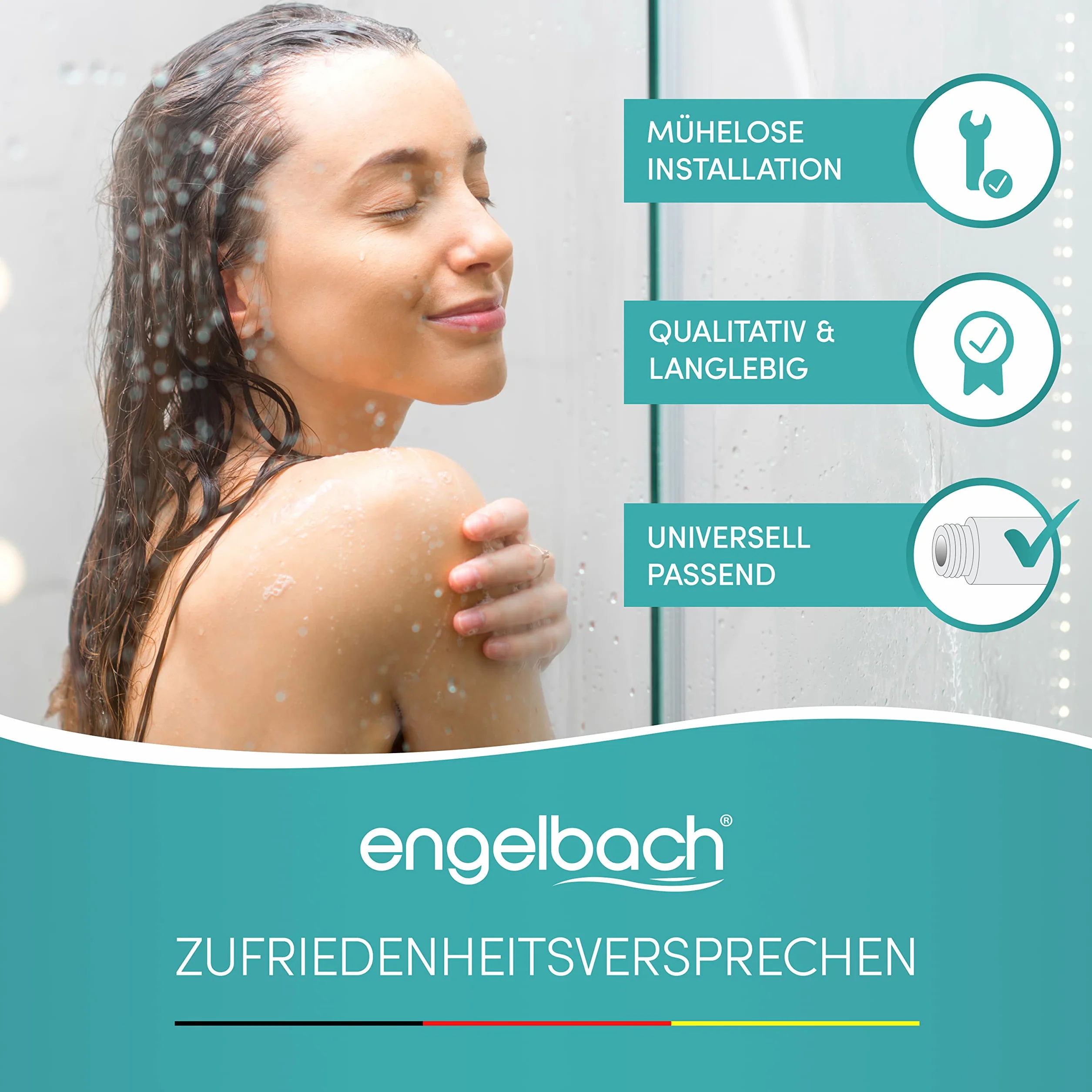Engelbach® Wąż prysznicowy 1,5 m ze stali nierdzewnej – wąż z prysznicem ze standardowym przyłączem – elastyczny i certyfikowany do wody pitnej – Made in Germany