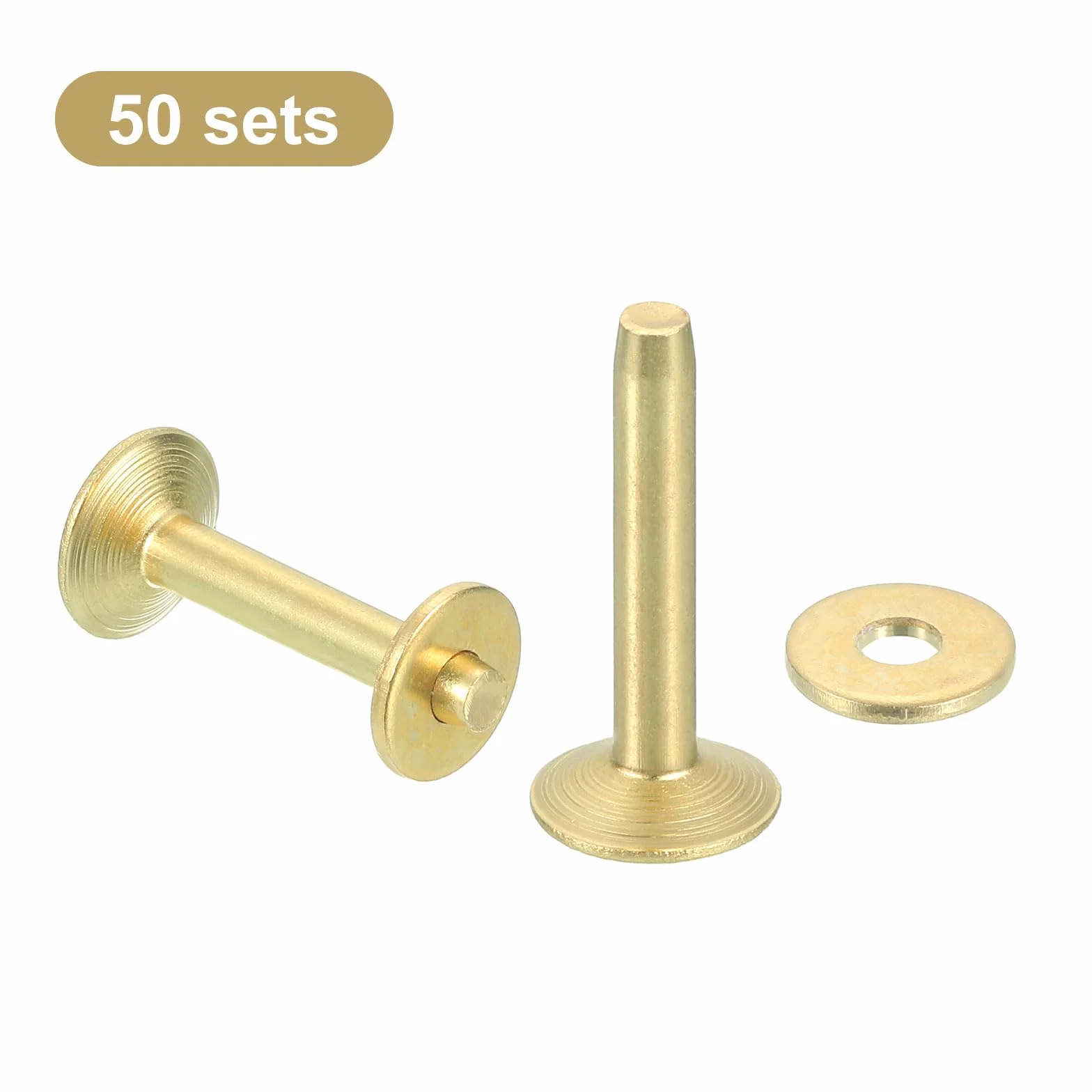 QUARKZMAN 50 zestawów miedzianych nitów i podkładek, 10x3,3x19 mm solidne miedziane nity do wyrobów rzemieślniczych ze skóry, złoty odcień