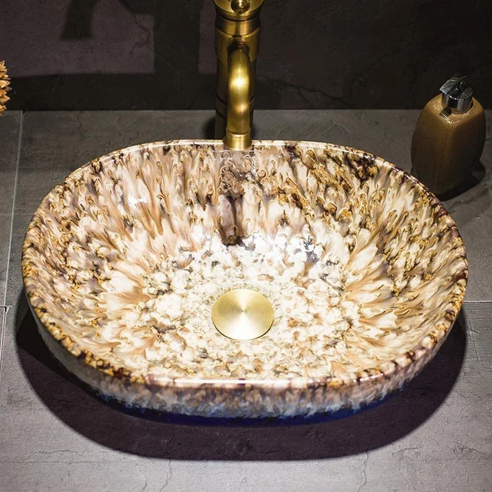 Szafka Pod Umywalkę Z Umywalką, Umywalka Nablatowa, Ceramiczna Umywalka Nablatowa, Owalna Miska Nablatowa, Ręcznie Malowana Umywalka Nablatowa