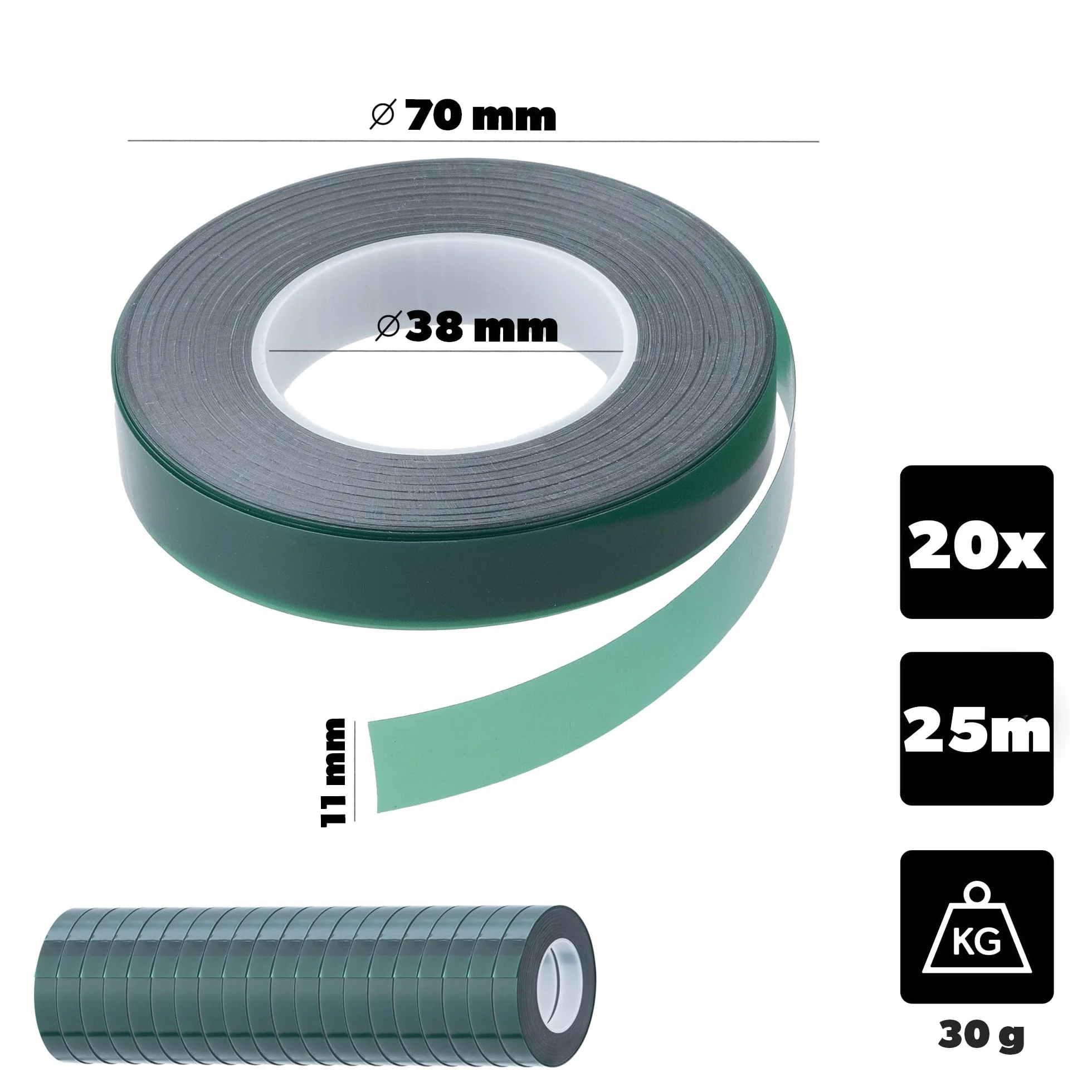 KADAX Taśma do wiązania szczypiec 20 rolek 11 mm x 25 m zielona