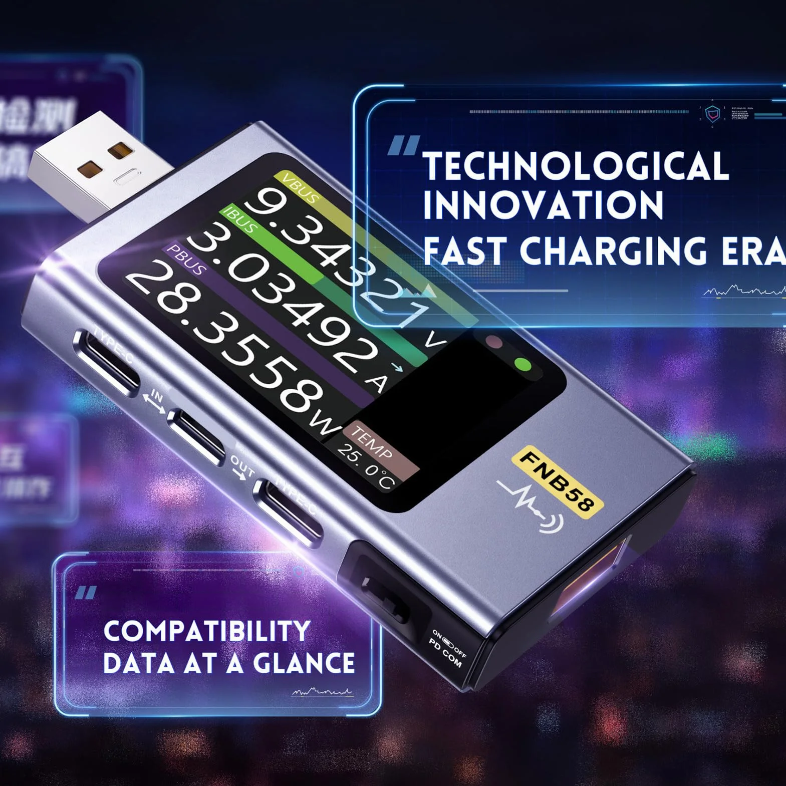 FTVOGUE Multimetrowa Zasilanie USB Prąd Prądowy Tester Mocy z 2,0 -calowym Wyświetlaczem HD LCD dla PD2.0 PD3.0 QC2.0 QC3.0