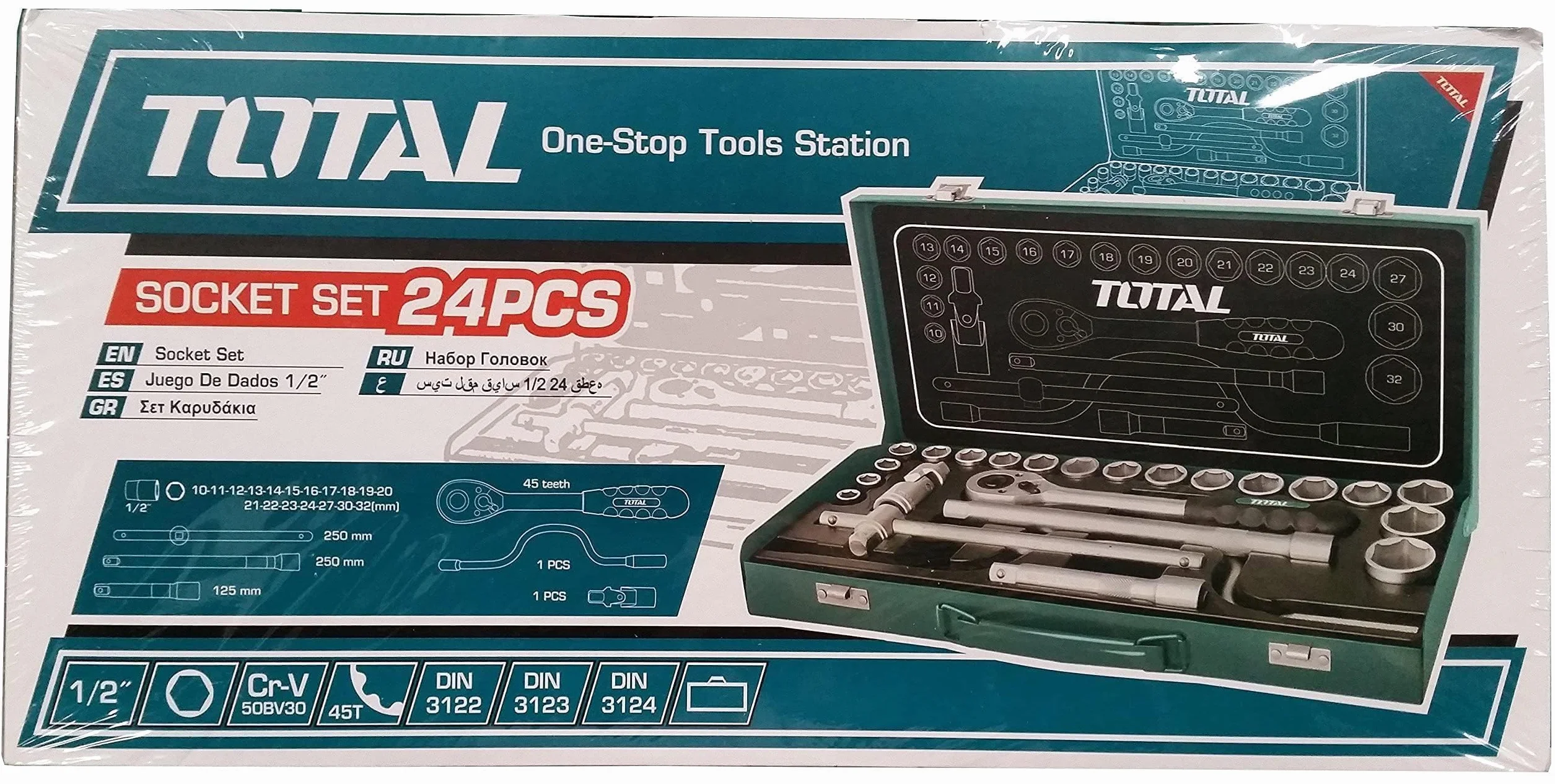 Total Zestaw nasadek 24 szt. metalowa obudowa THT141253