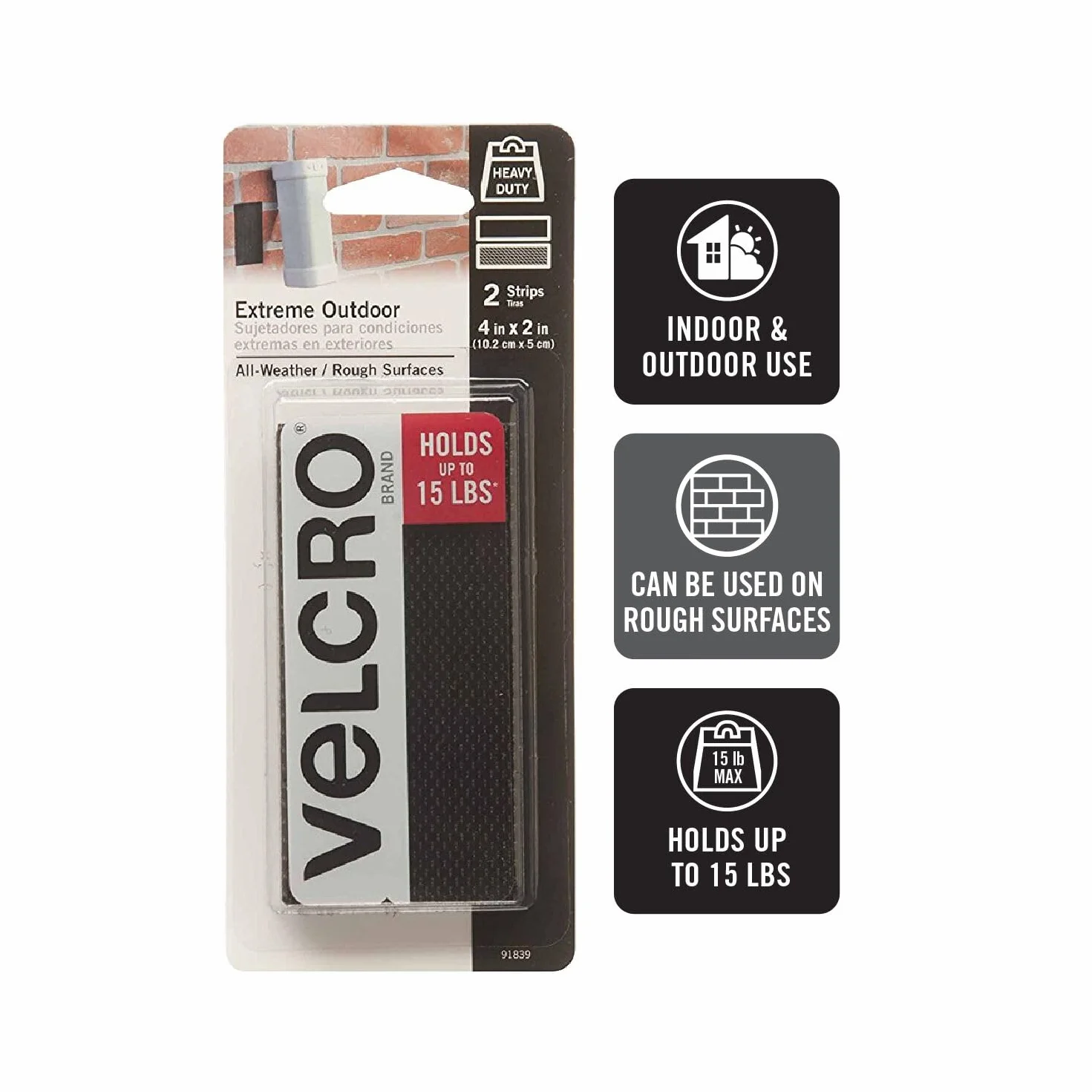 Velcro Extreme Outdoor 91839 Paski na Rzep, Czarny, 4 x 2" / 2 szt.