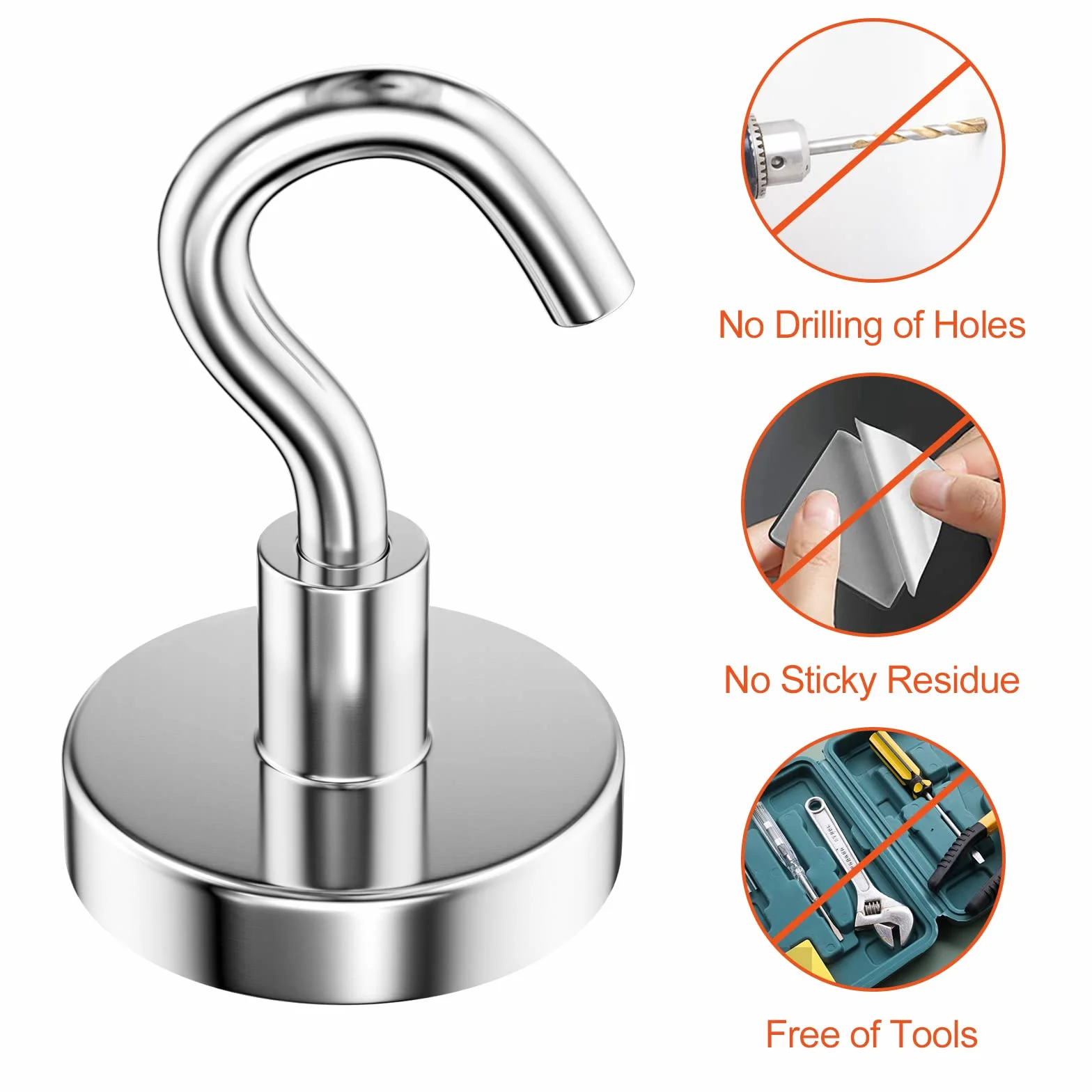 Newaner 6 sztuk haczyków magnetycznych 32 mm, udźwig 34 kg, bardzo mocne haczyki magnetyczne, zdejmowane, magnesy neodymowe, okrągłe haczyki do kuchni, grilla, szafki, lodówki, nierdzewne, duże