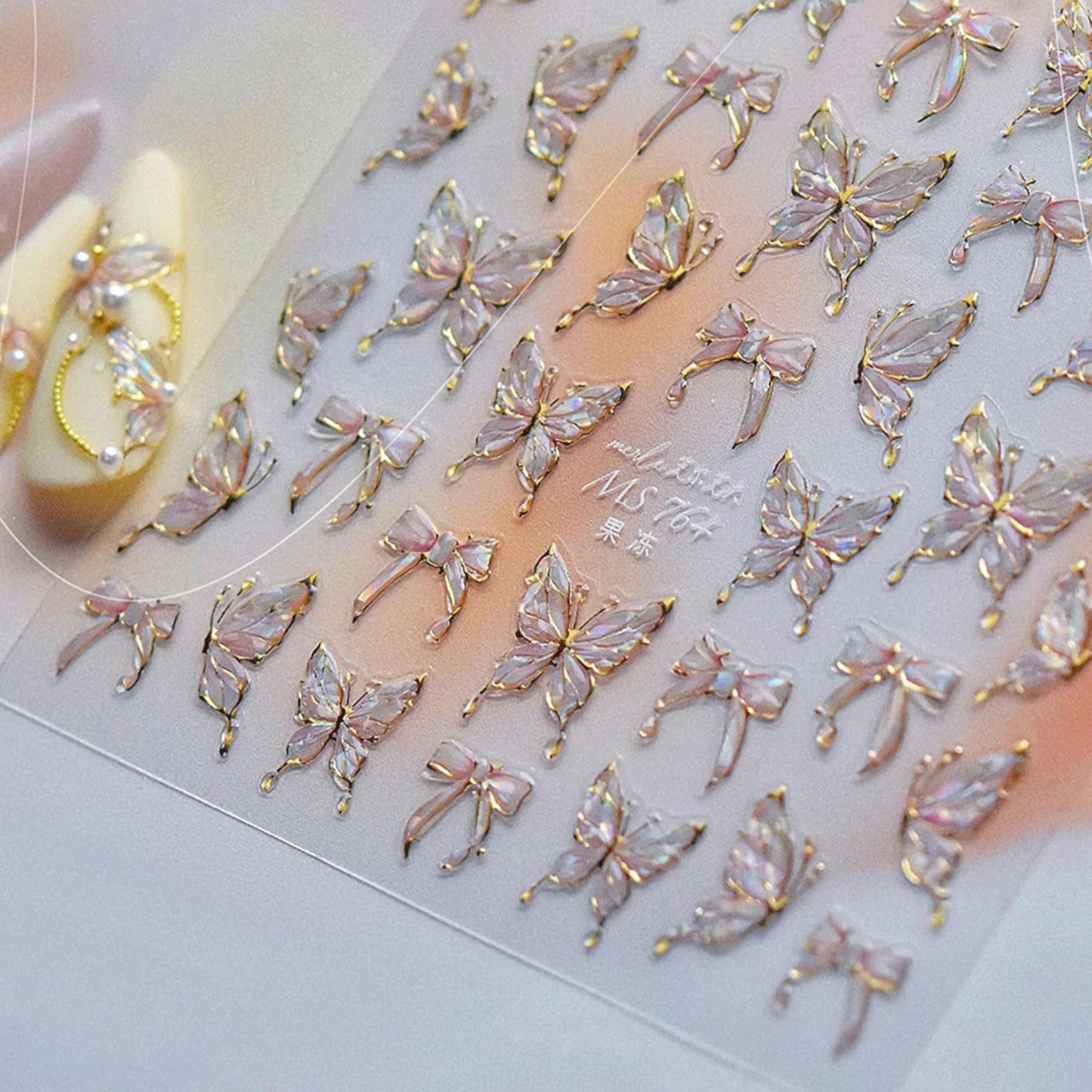JMEOWIO 3D Motyl Kokarda Naklejki na Paznokcie 1 Arkuszy Nail Art Sticker Samoprzylepne Naklejek na Paznokcie Dekoracji Paznokci