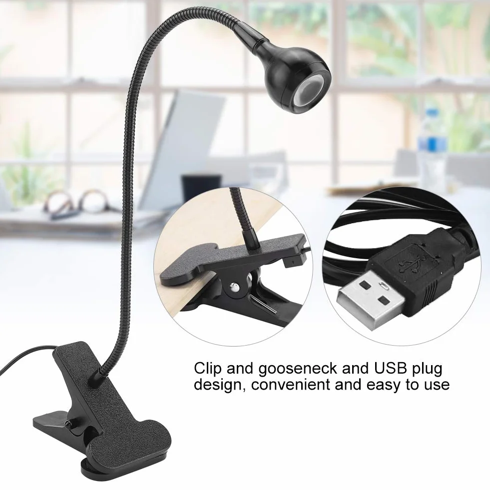 Clip on Light Lampki do Czytania, LED Biurkowa USB materiał Aluminiowy Ochrona Oczu Book Clamp Light 360 ° Elastyczna Zaciskowa na Gęsiej Szyi na Biurko (Ciepłe światło)