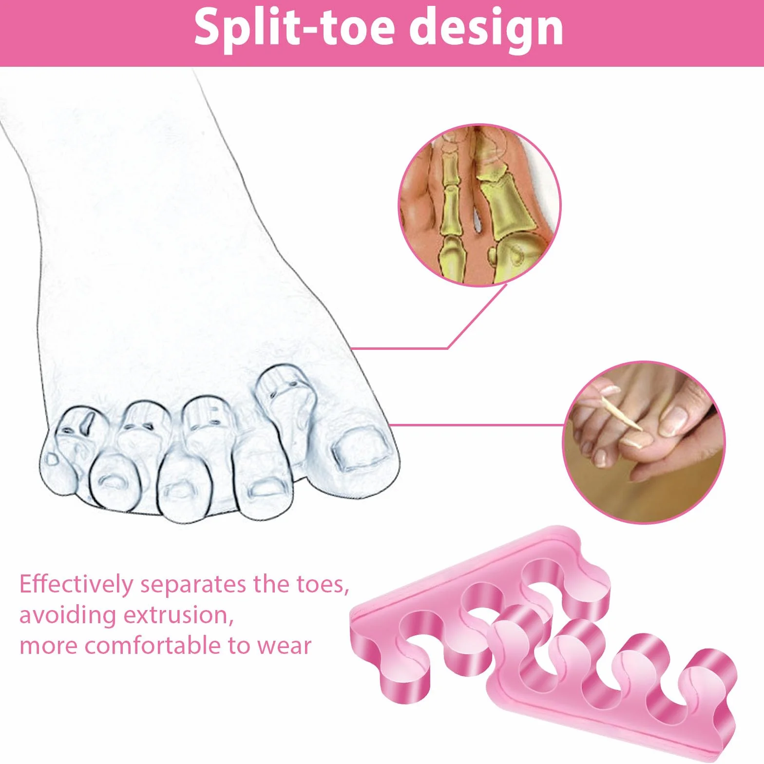 Silikonowe klapki japonki, pedicure, powtarzalne, nadające się do prania, korektory lakieru do paznokci, różowe