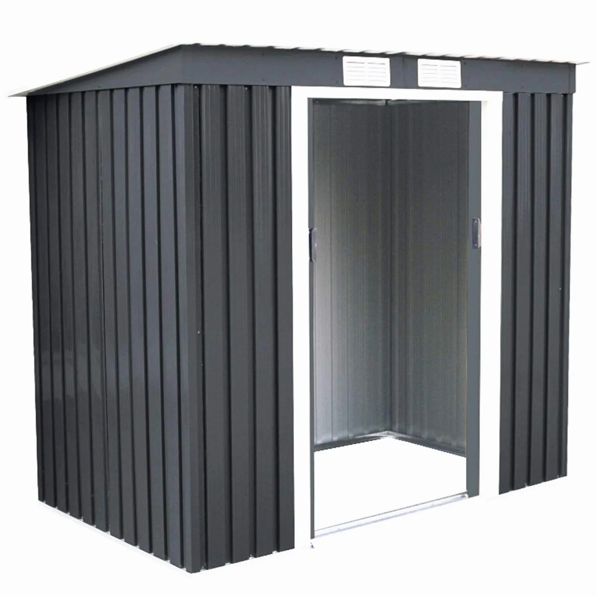 COSTWAY Metalowa Szopa Ogrodowa 213 x 130 x 173 cm 4,2 m³ z Dachem Dwuspadowym 2 Drzwiami Przesuwnymi