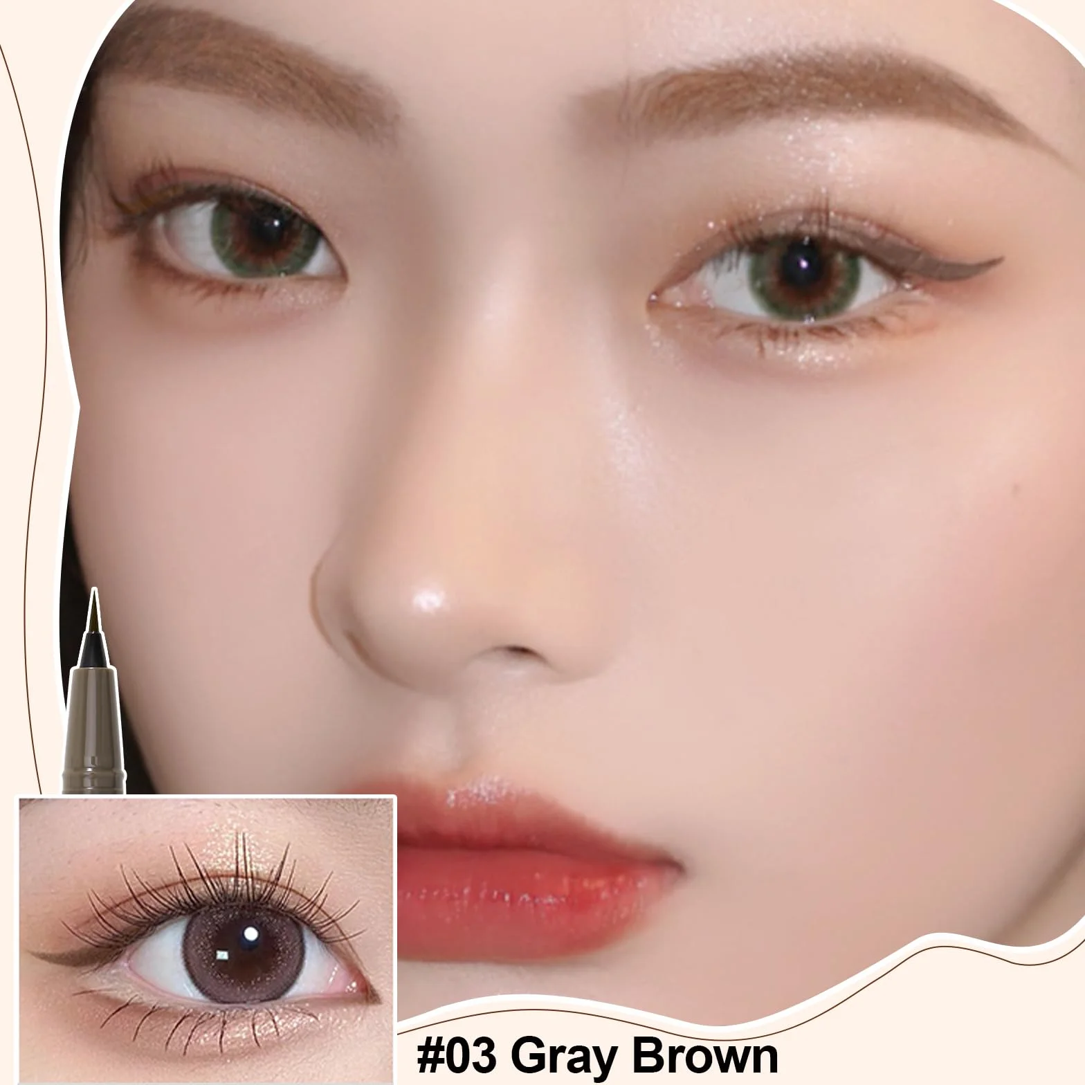 Erinde Gray Brown Liquid Eyeliner – High Precision, płynny szary tusz do powiek, profesjonalny wodoodporny, długotrwały, szybkoschnący koreański makijaż oczu