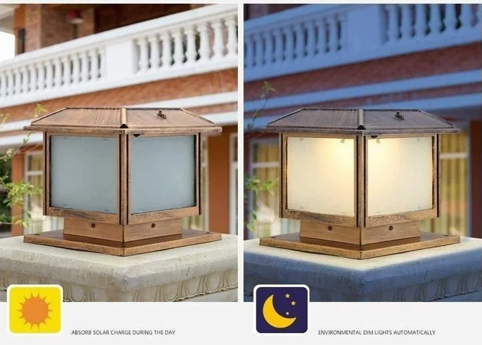 Lampy Solarne Na Słupki Ogrodowe, Kwadratowe Lampy Solarne W Stylu Retro, Lampa Uliczna Na Podwórko, Taras, Brama, Ganek, Latarnia Led, Słupek Oświetleniowy, Panele