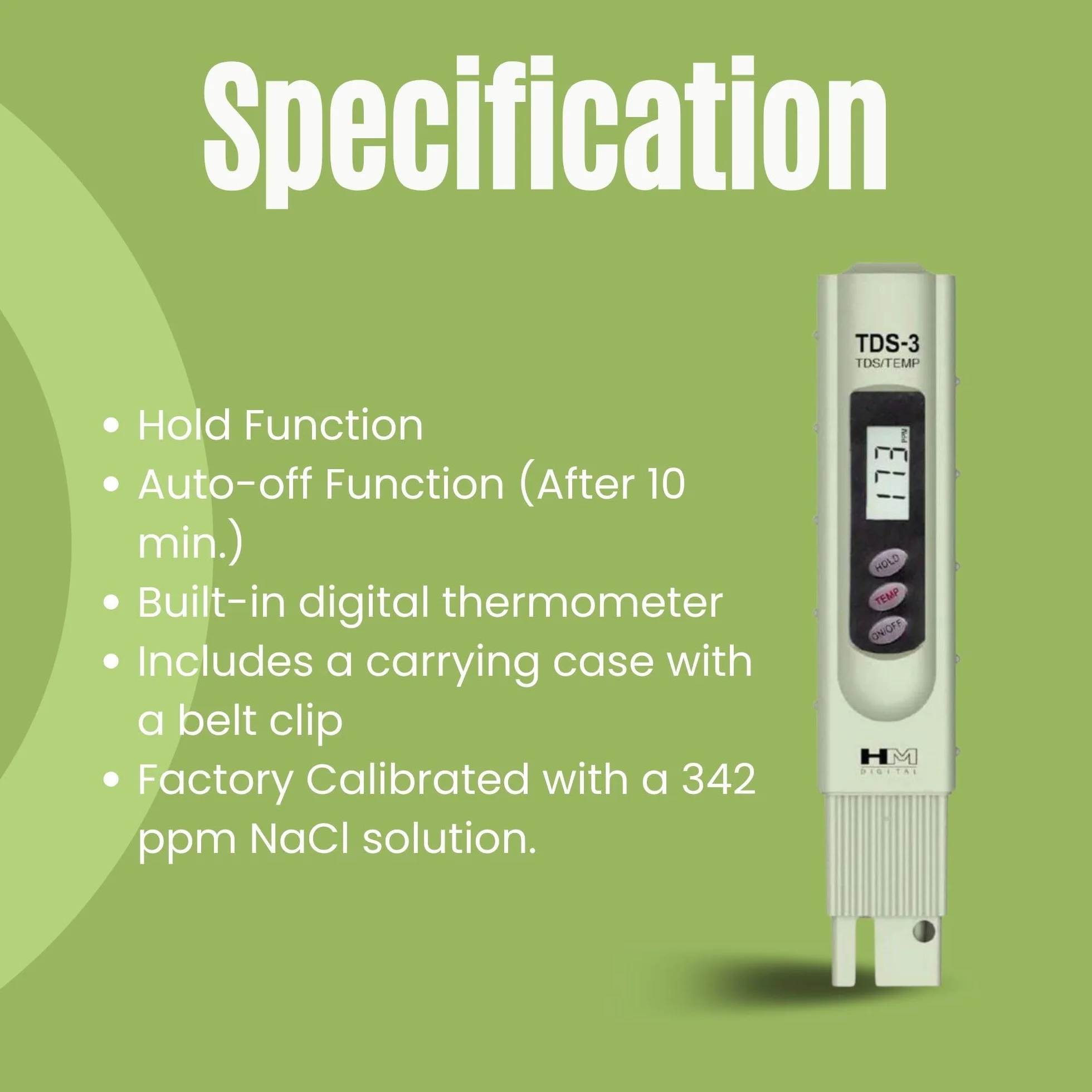 HM Digital Miernik TDS-3 TDS Ręczny tester TDS z dużym wyświetlaczem LCD zawiera test odczytu temperatury ATC do hydroponiki, ogrodnictwa, akwariów, basenów rafowych, uzdatniania wody