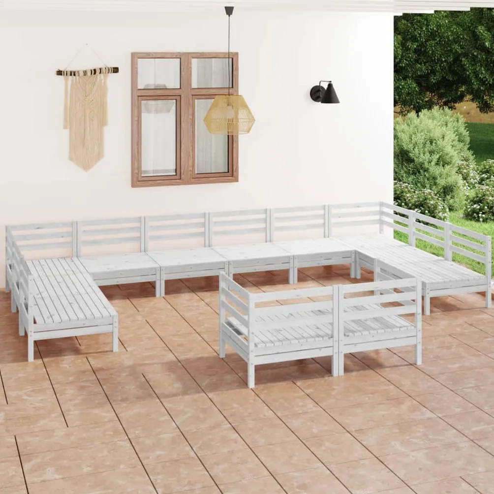 Zestaw mebli ogrodowych na co dzień meble ogrodowe Salon ogrodowy 12 szt. Białe lite drewno sosnowe. Nadaje się do ogrodów, patio