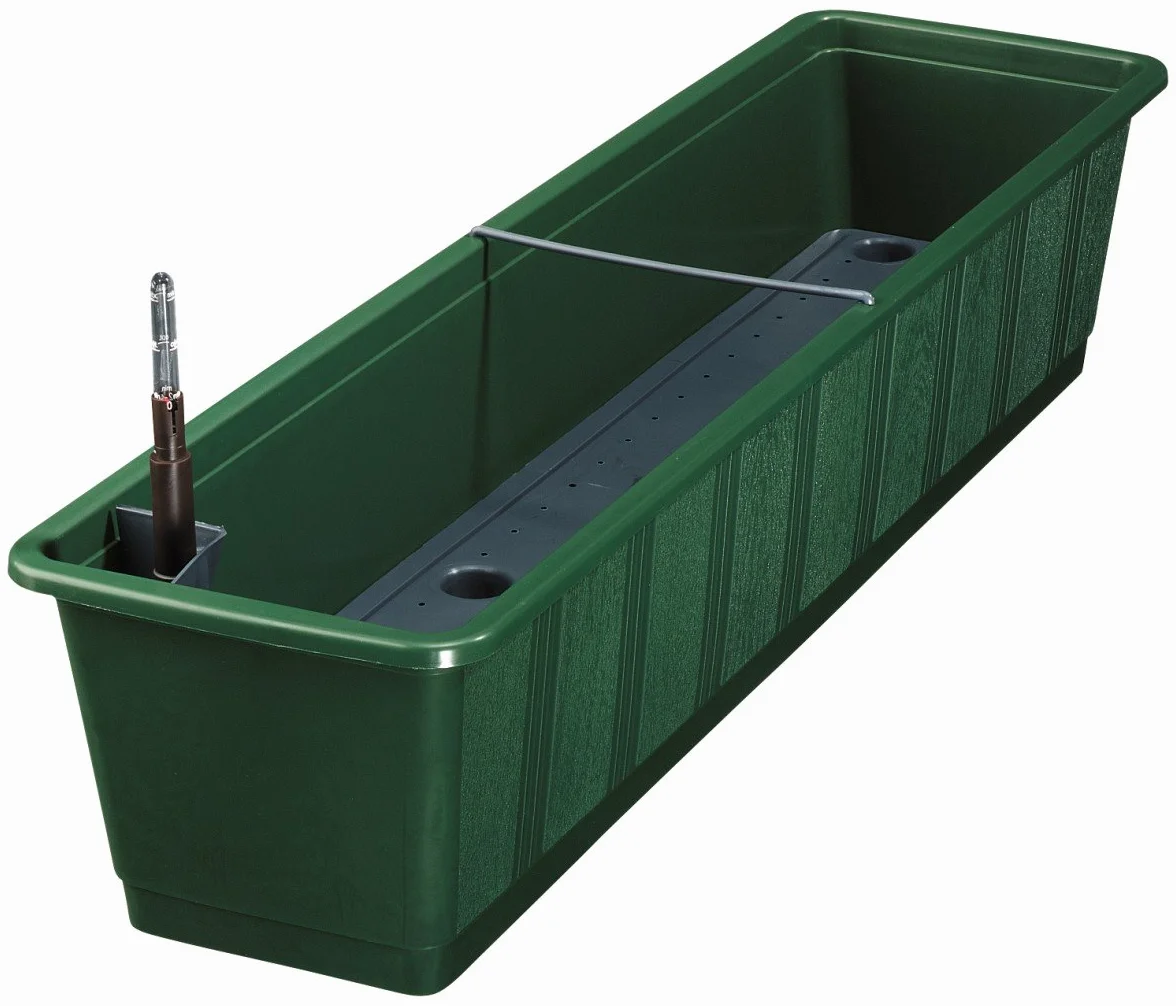 Skrzynka na kwiaty Aqua Green Plus z nawadnianiem i wskaźnikiem poziomu wody, kolory: ciemnozielony 11; długość: 60 cm